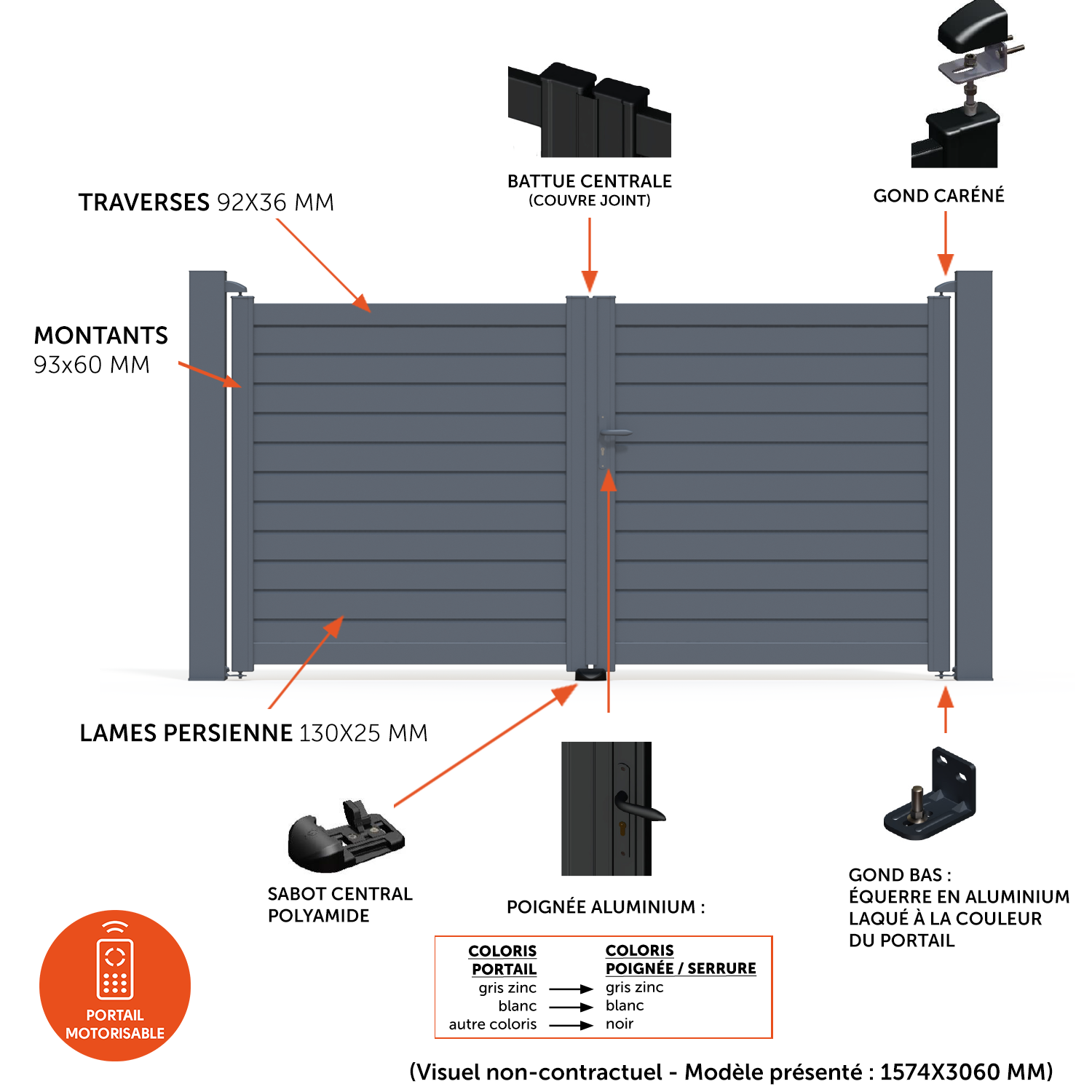 Portail battant aluminium Zef gris zinc Klos up!, l.350 x H.157 cm - 5