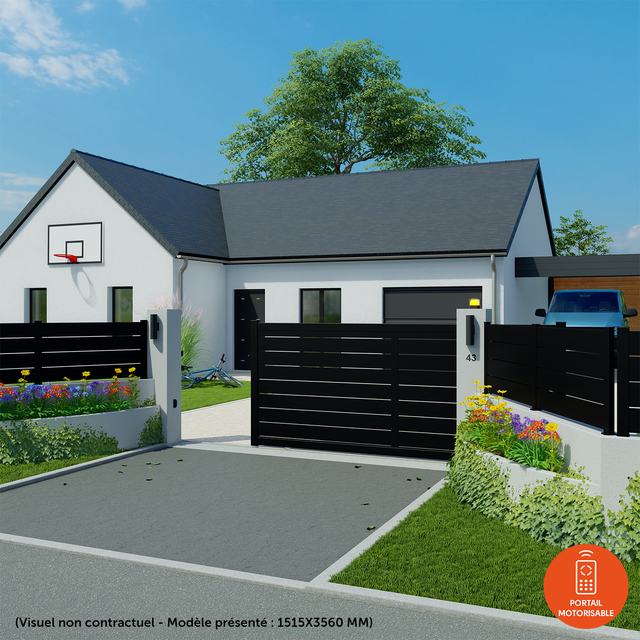 Portail coulissant aluminium Bono noir KLOS UP, l.362 x H.124.5 cm