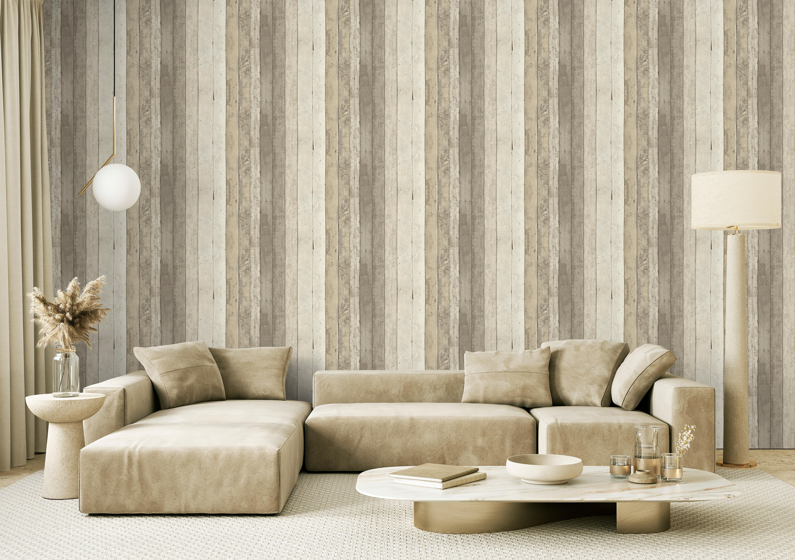 Papel pintado ecodecotm imitación material eco tablas madera beige
