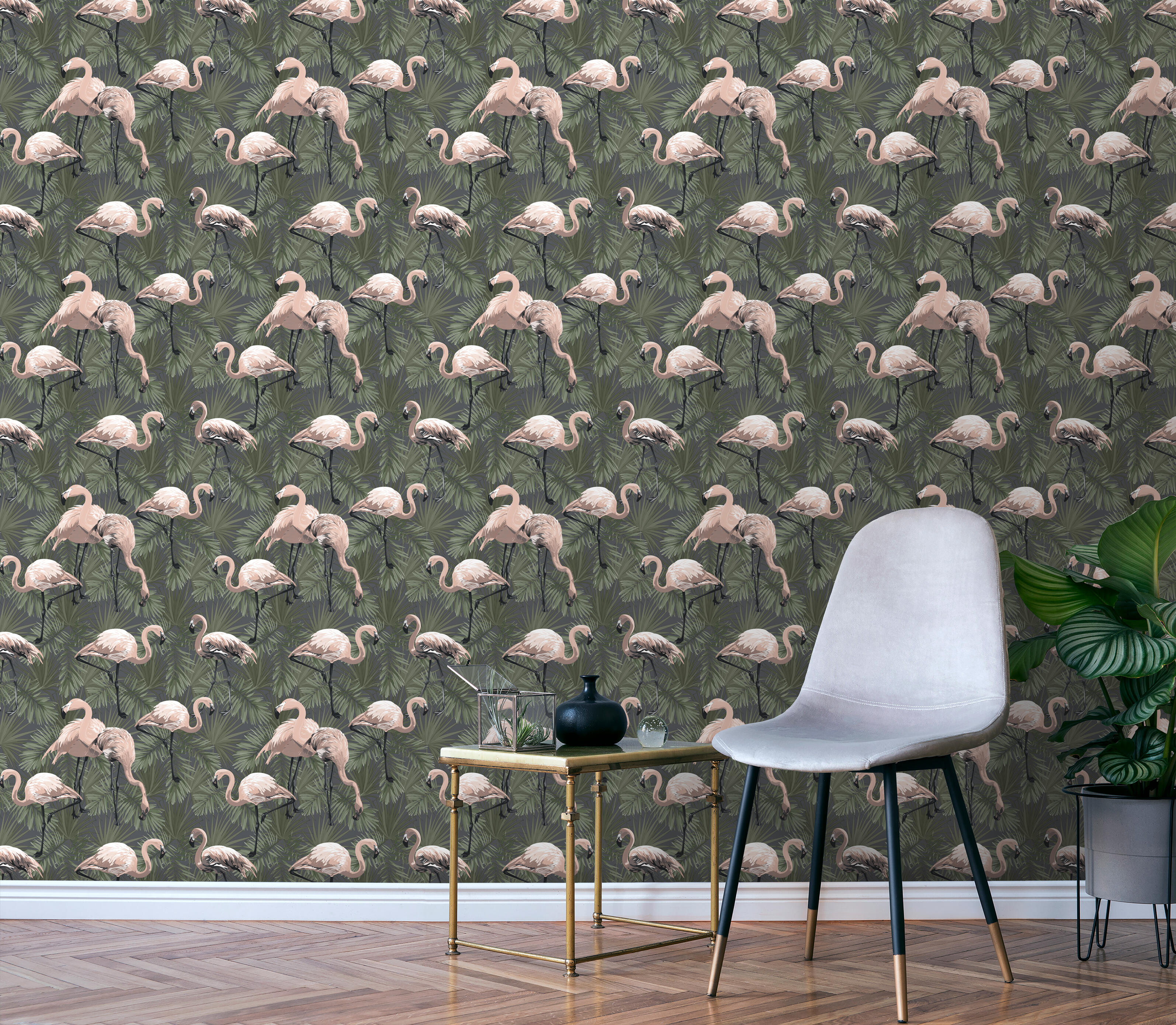 Papel pintado ecodecotm animales eco flamenco verde