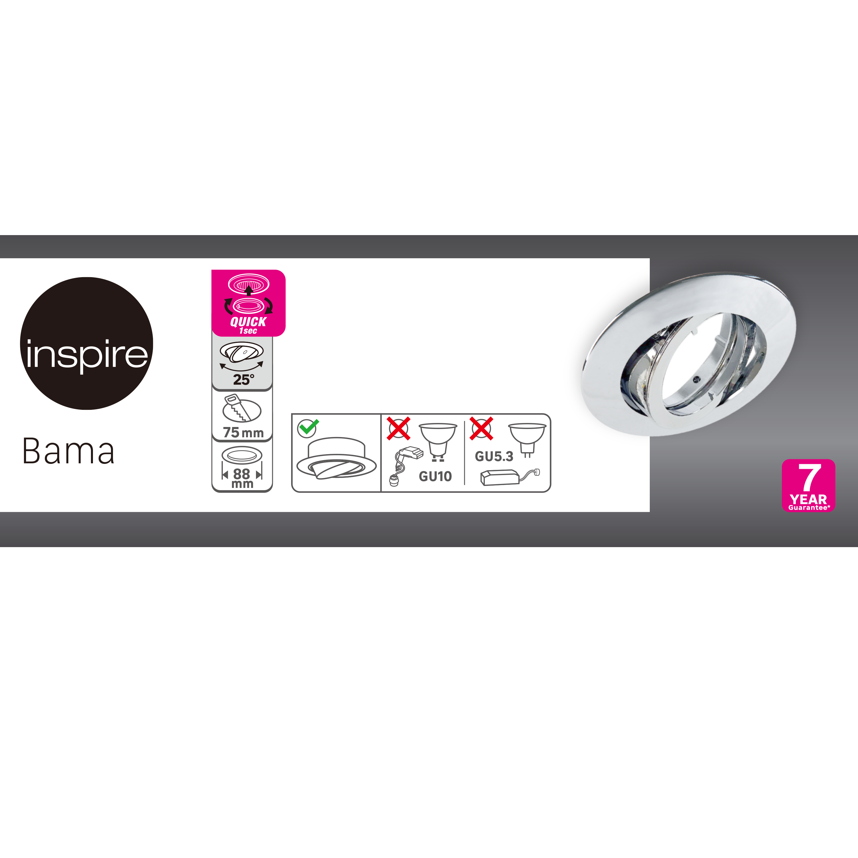 Oprawa stropowa oczko Bama srebrna GU10 Inspire - 5