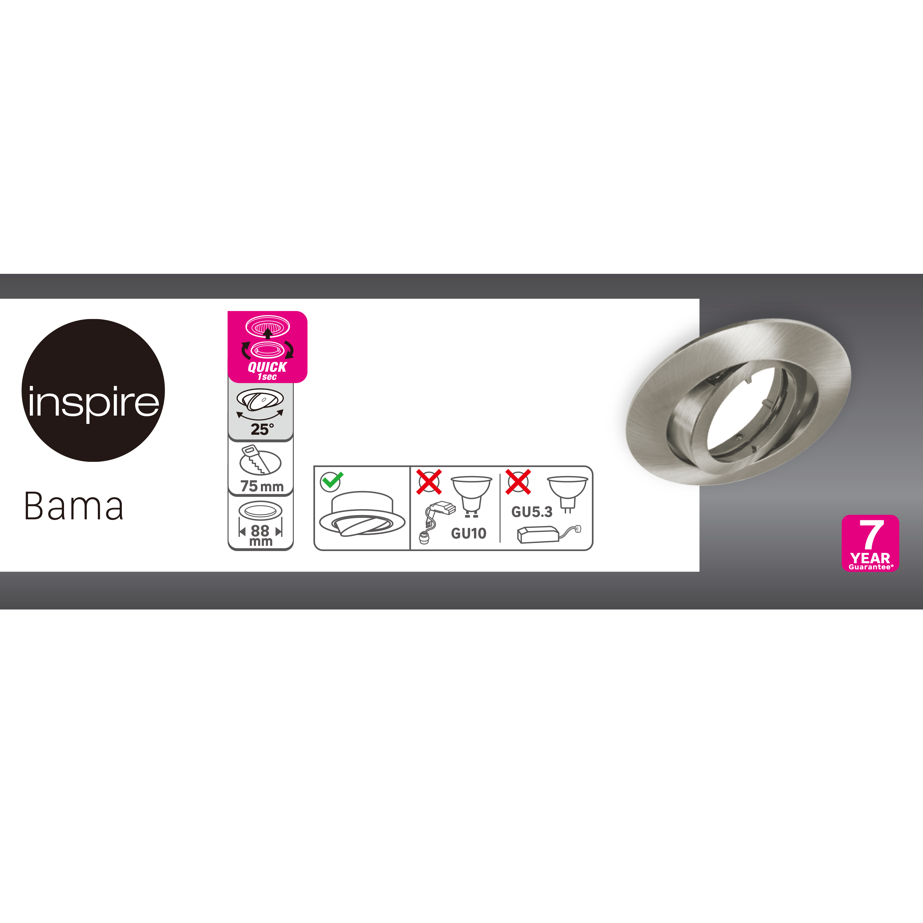 Foco de encastrar INSPIRE BAMA LED REDONDO GU10 50W - 5