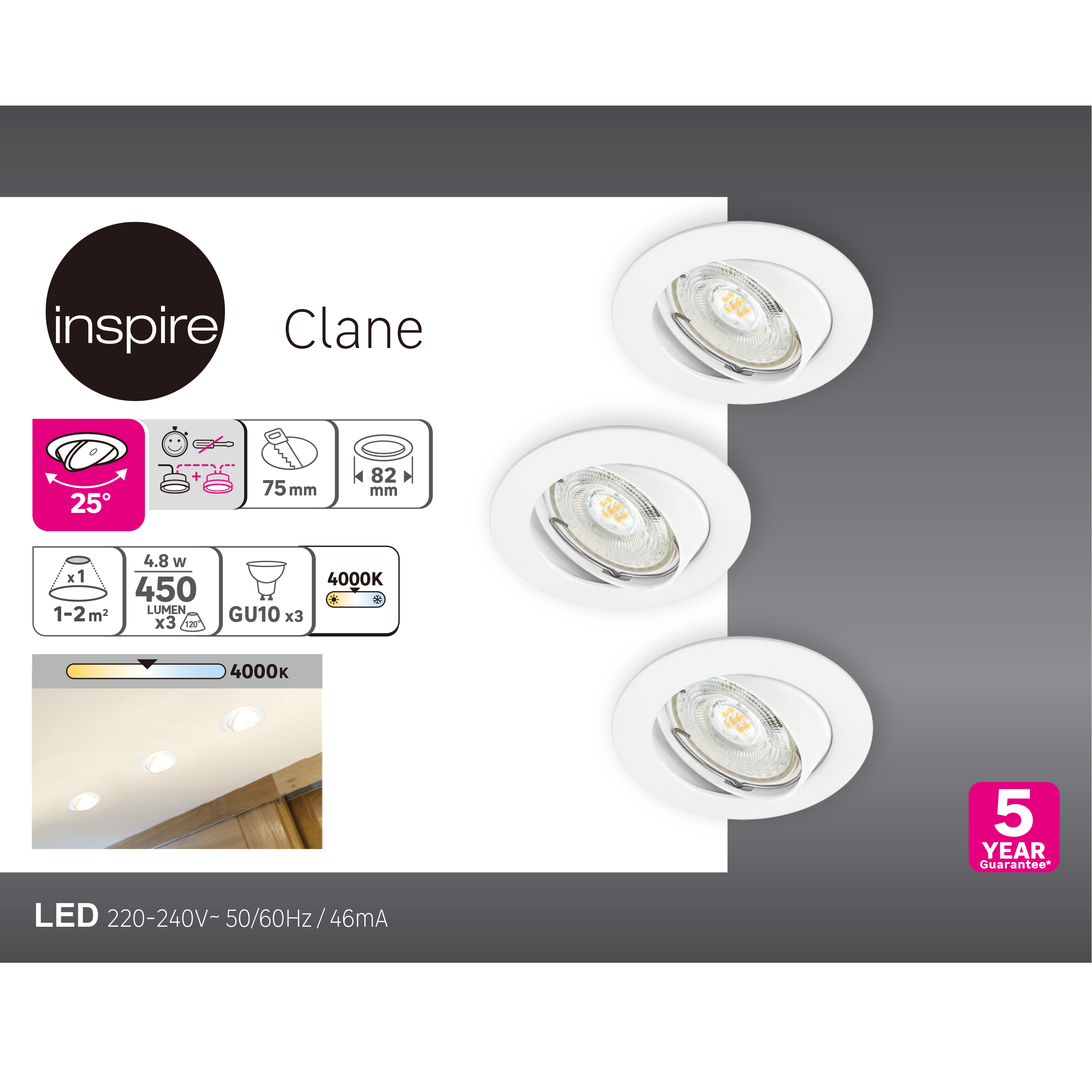 Kit 3 spots à encastrer orientable Clane gu10, blanc neutre INSPIRE rond blanc - 2