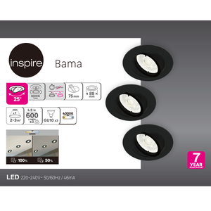 Kit 3 spots à encastrer Bama gu10, 4000K intensité variable INSPIRE rond noir Leroy Merlin Les bons plans des petits projets avant l'été