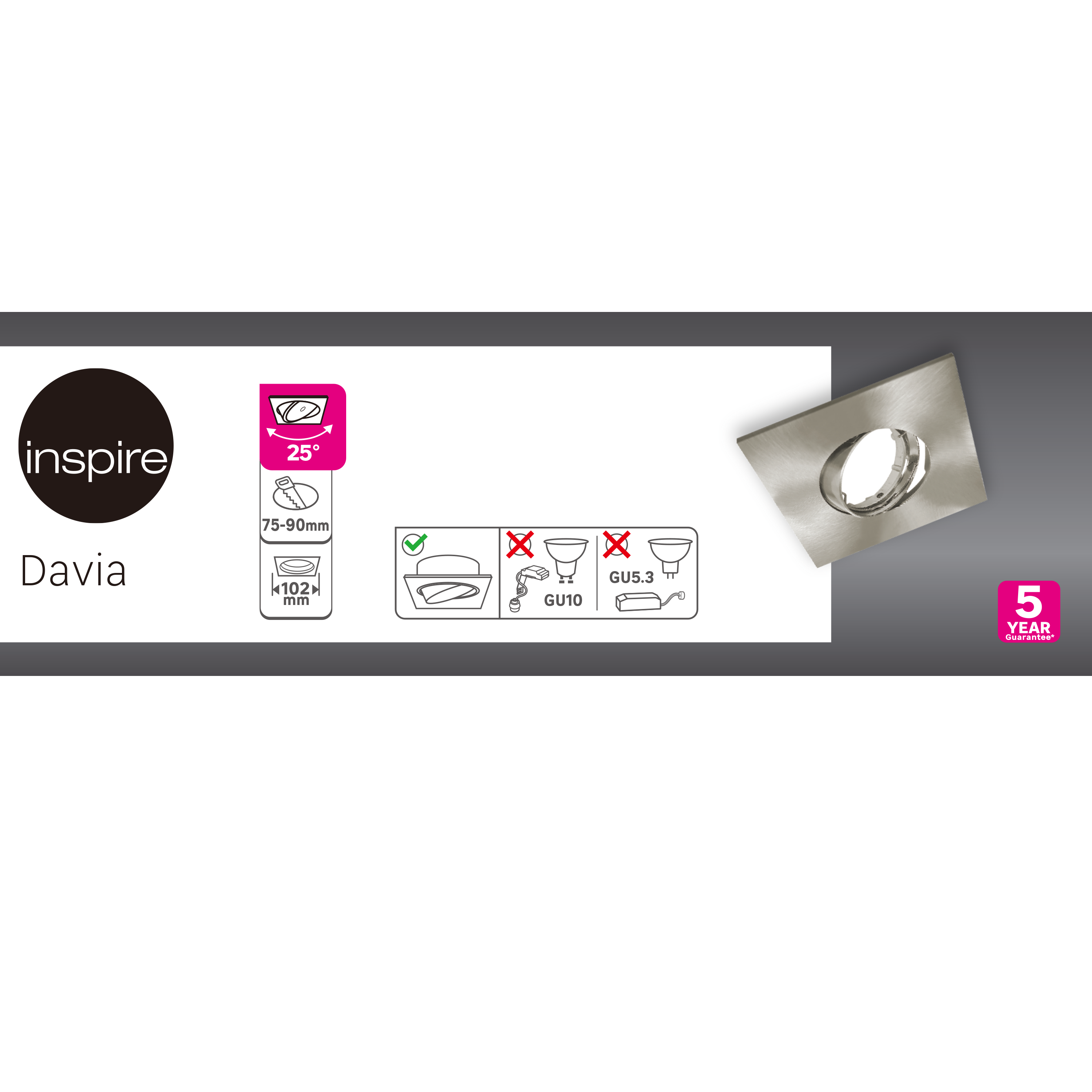 Foco de encastrar LED quadrado GU10 50w prateado Inspire Davia - 5