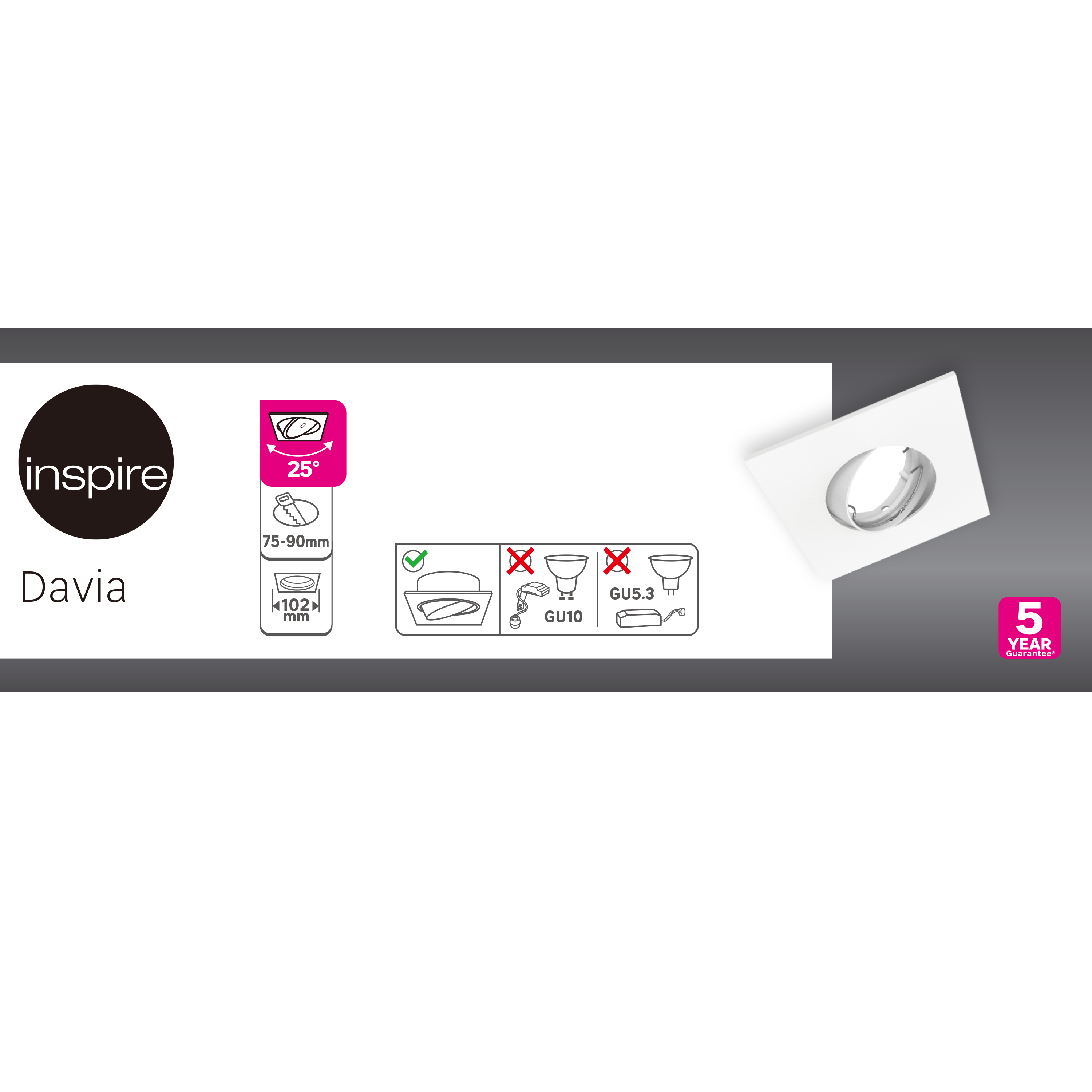 Foco de encastrar LED quadrado GU10 50w branco Inspire Davia - 5