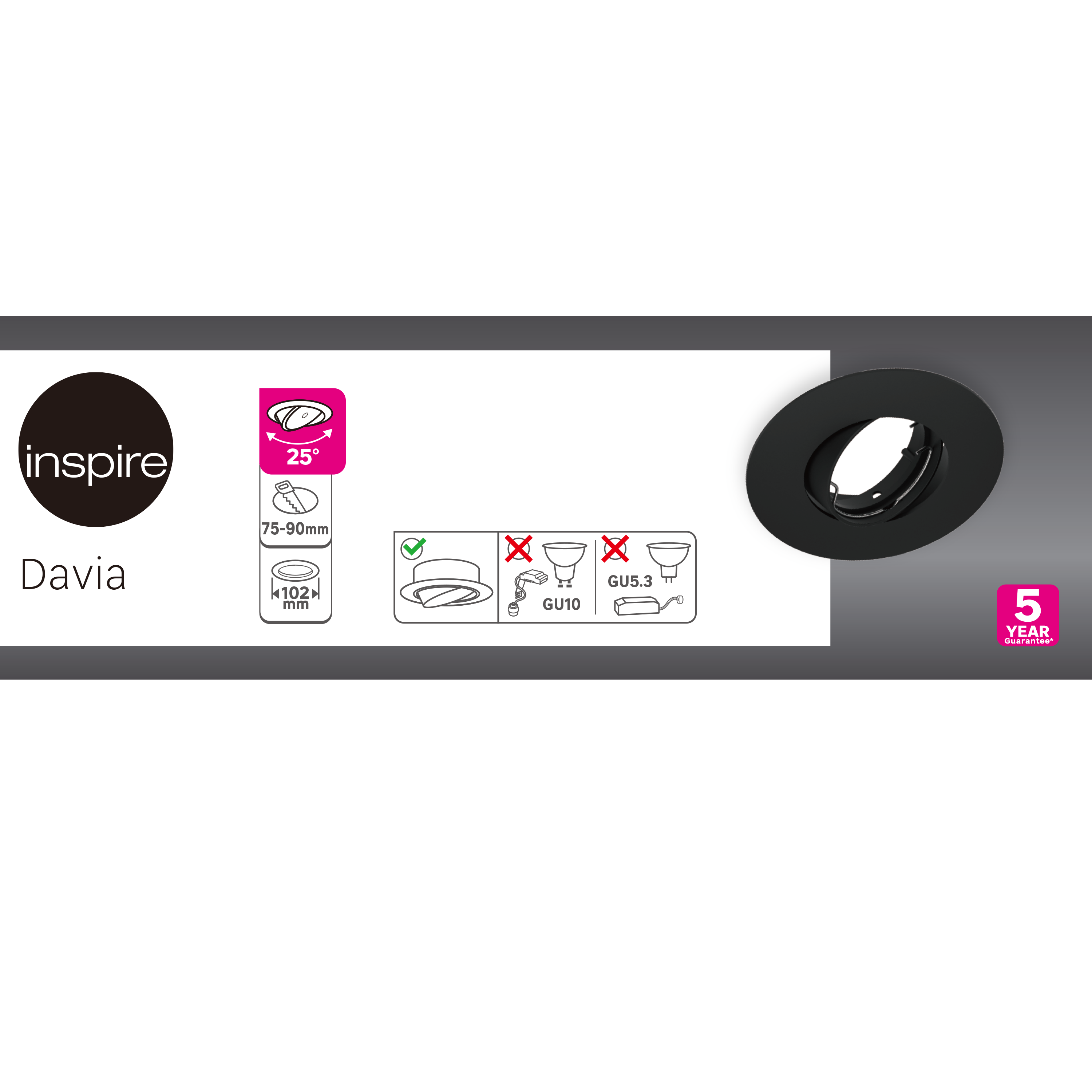 Oprawa stropowa oczko Davia czarna GU10 Inspire - 5