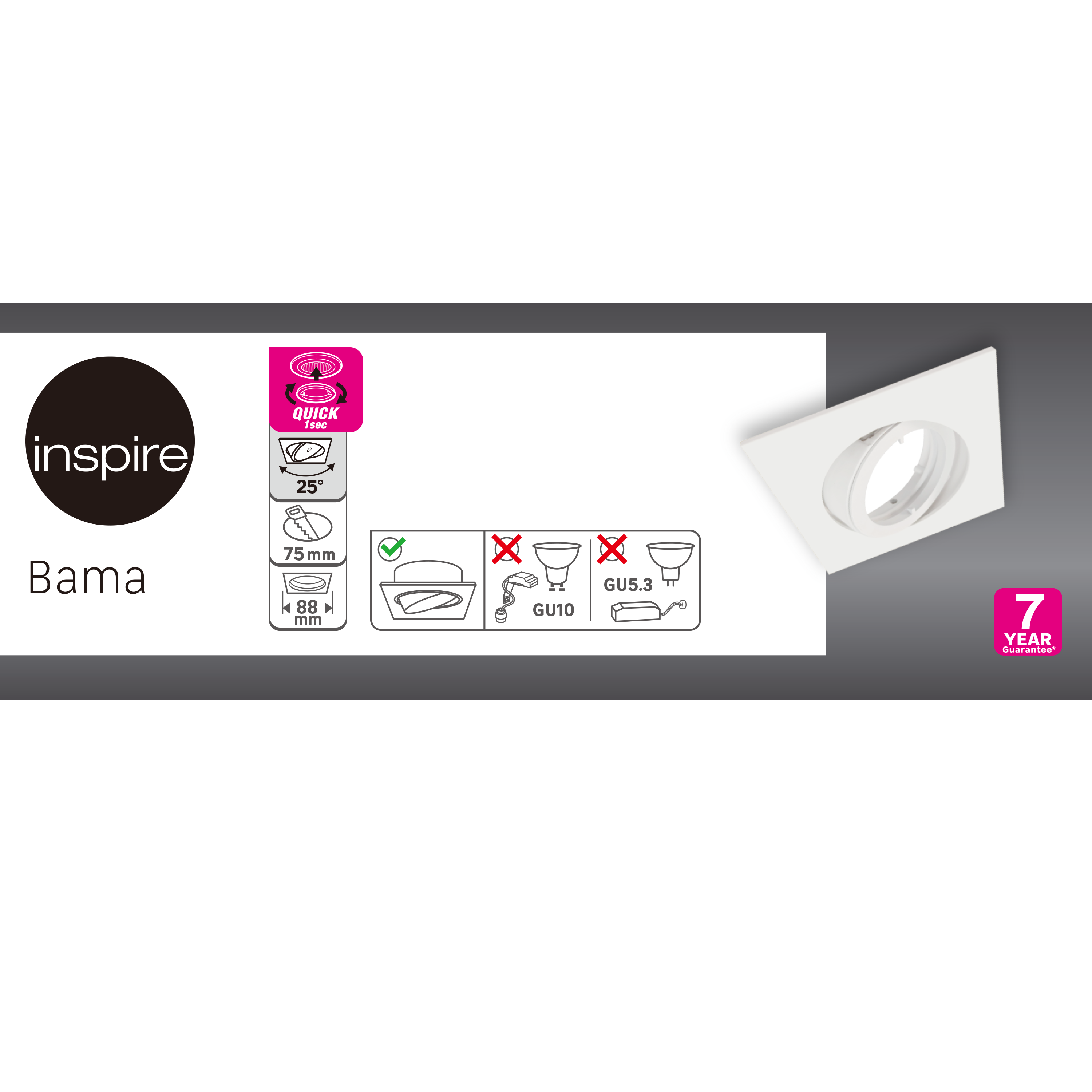 Foco de encastrar INSPIRE BAMA LED QUADRADO GU10 50W - 4