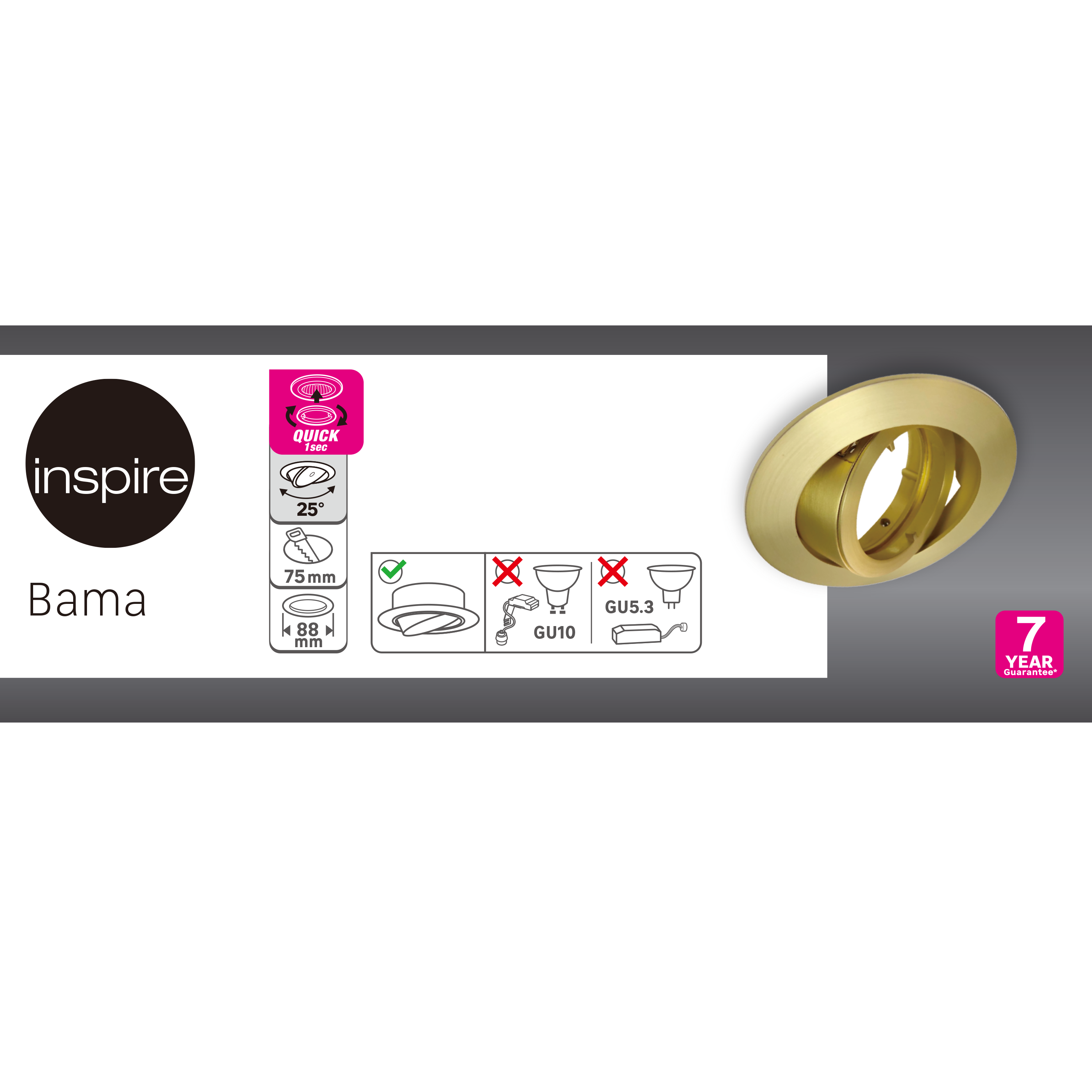 Anneau pour spot à encastrer orientable sans ampoule Bama INSPIRE rond laiton - 2