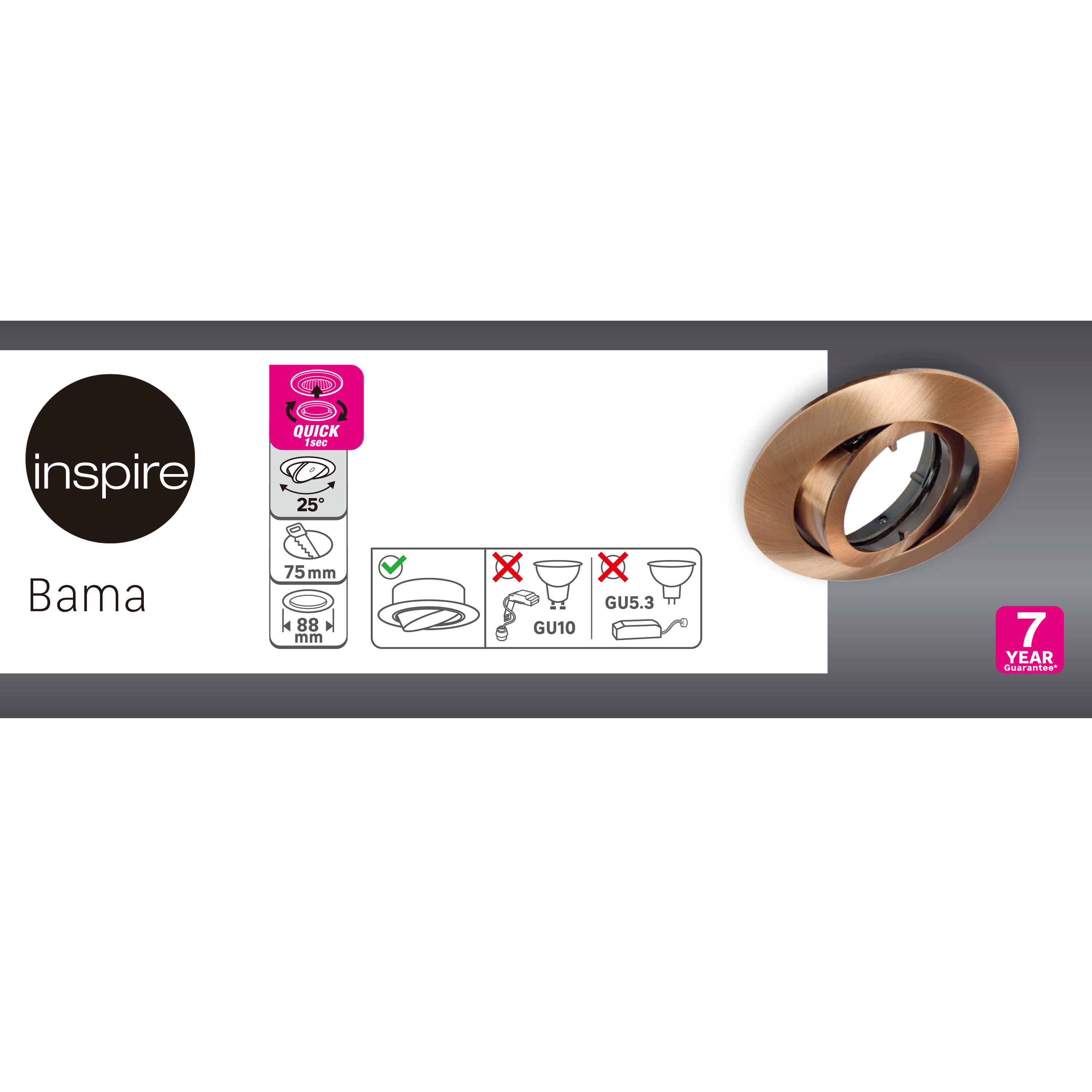 Oprawa stropowa oczko Bama miedziana GU10 Inspire - 7