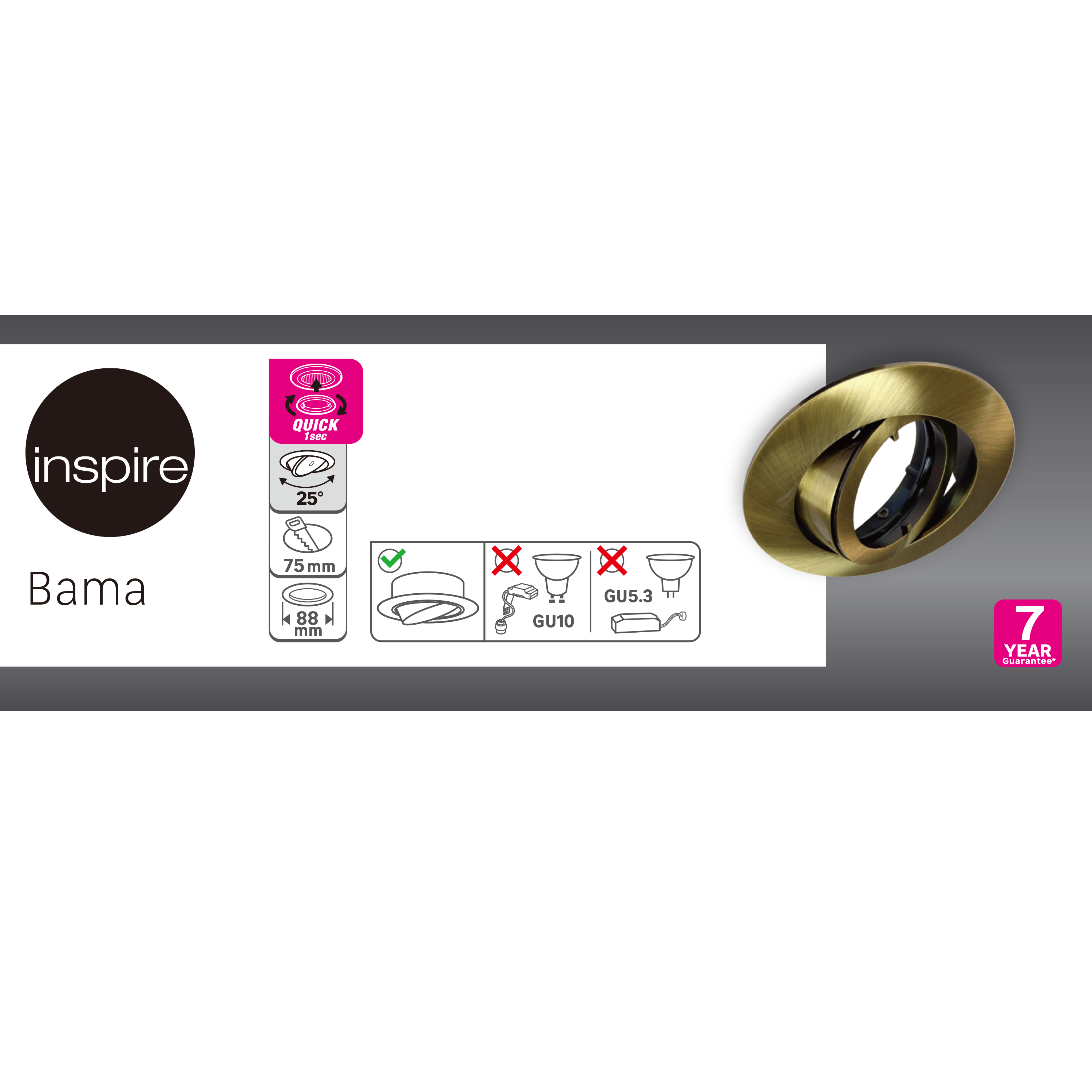 Oprawa stropowa oczko Bama złota GU10 Inspire - 7