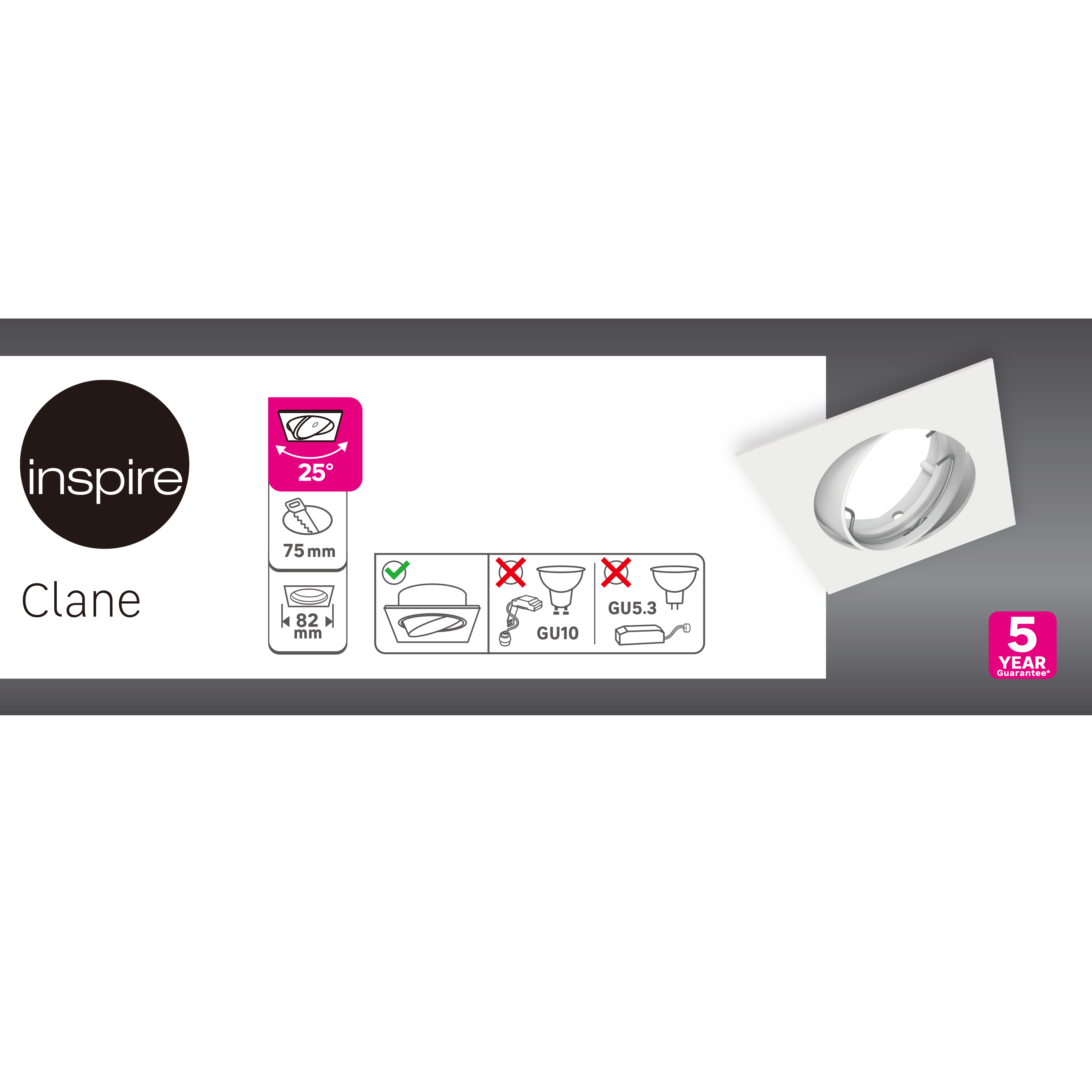 Foco de encastrar INSPIRE CLANE LED QUADRADO GU10 50W - 5