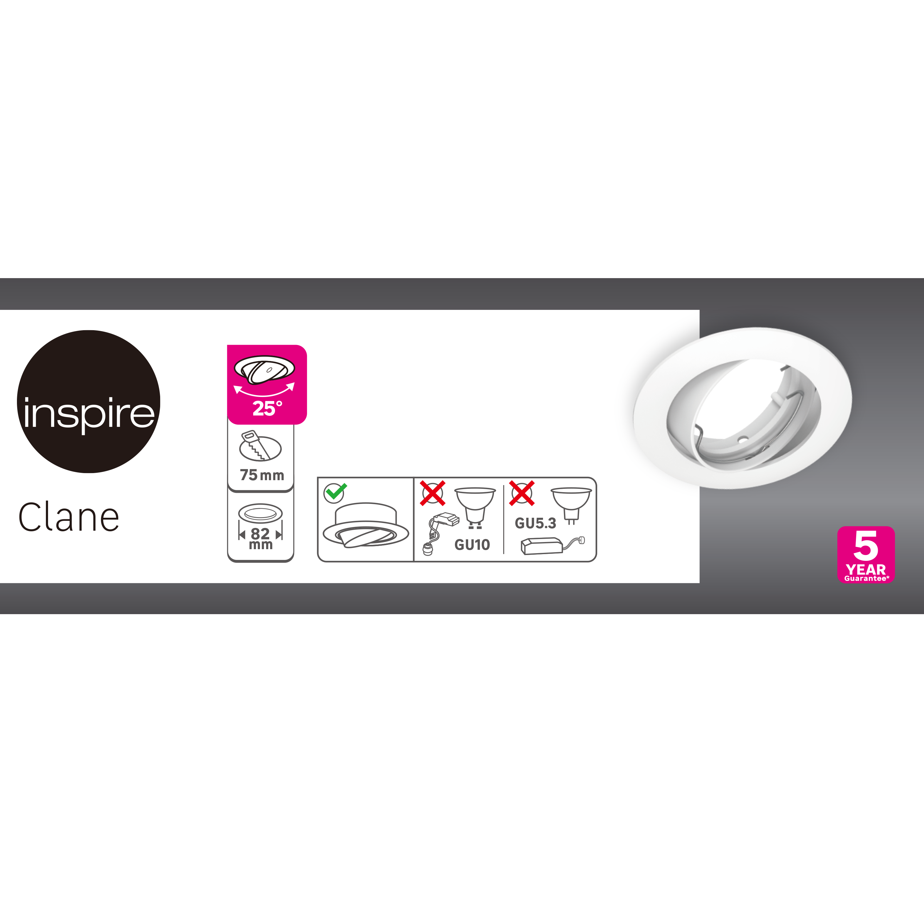 Foco de encastrar sem lâmpada Clane Inspire GU10  1 luz 8,2cm branco - 4