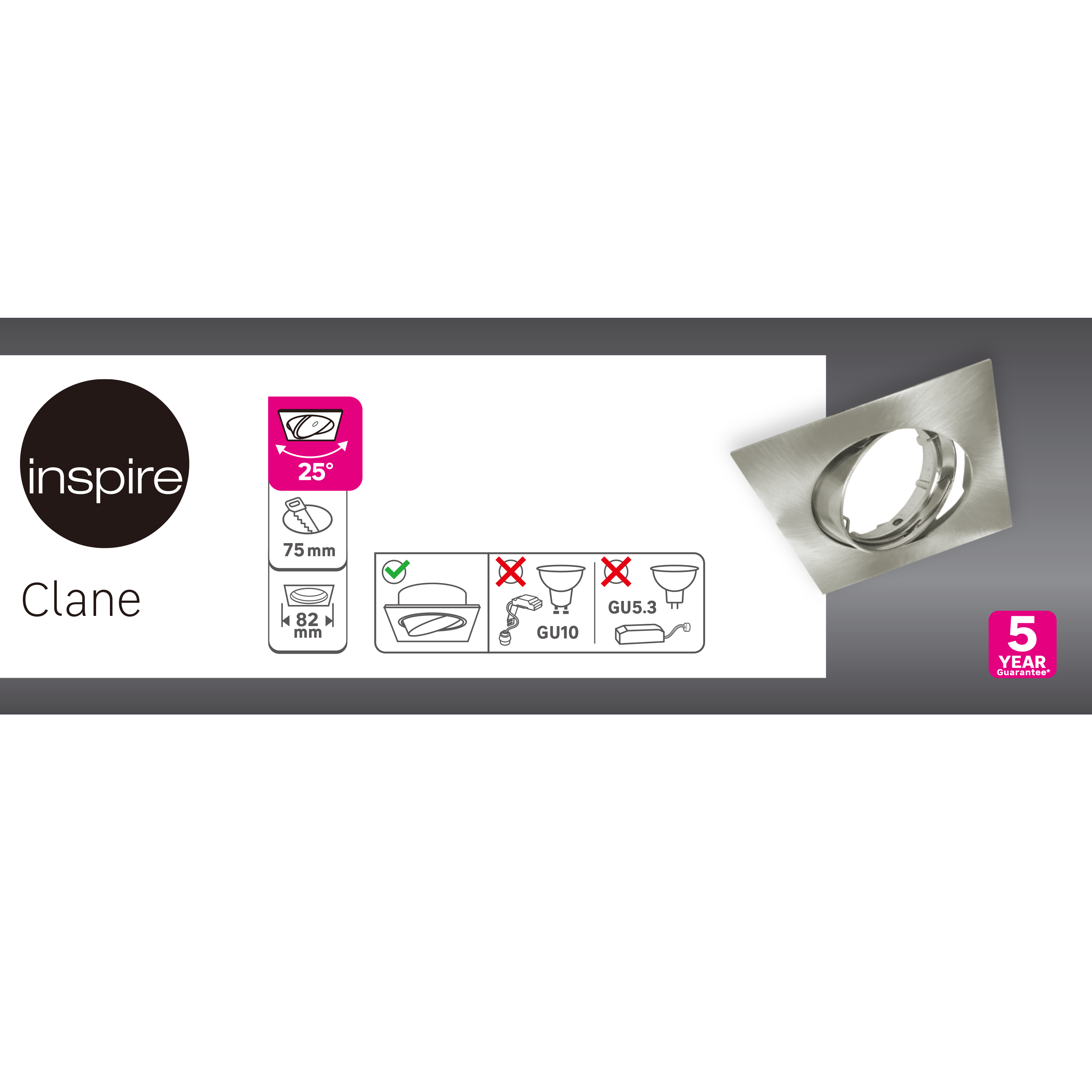 Aro para foco de encastrar Clane Inspire GU10/GU5.3 1 luz 8,2cm cinza - 6