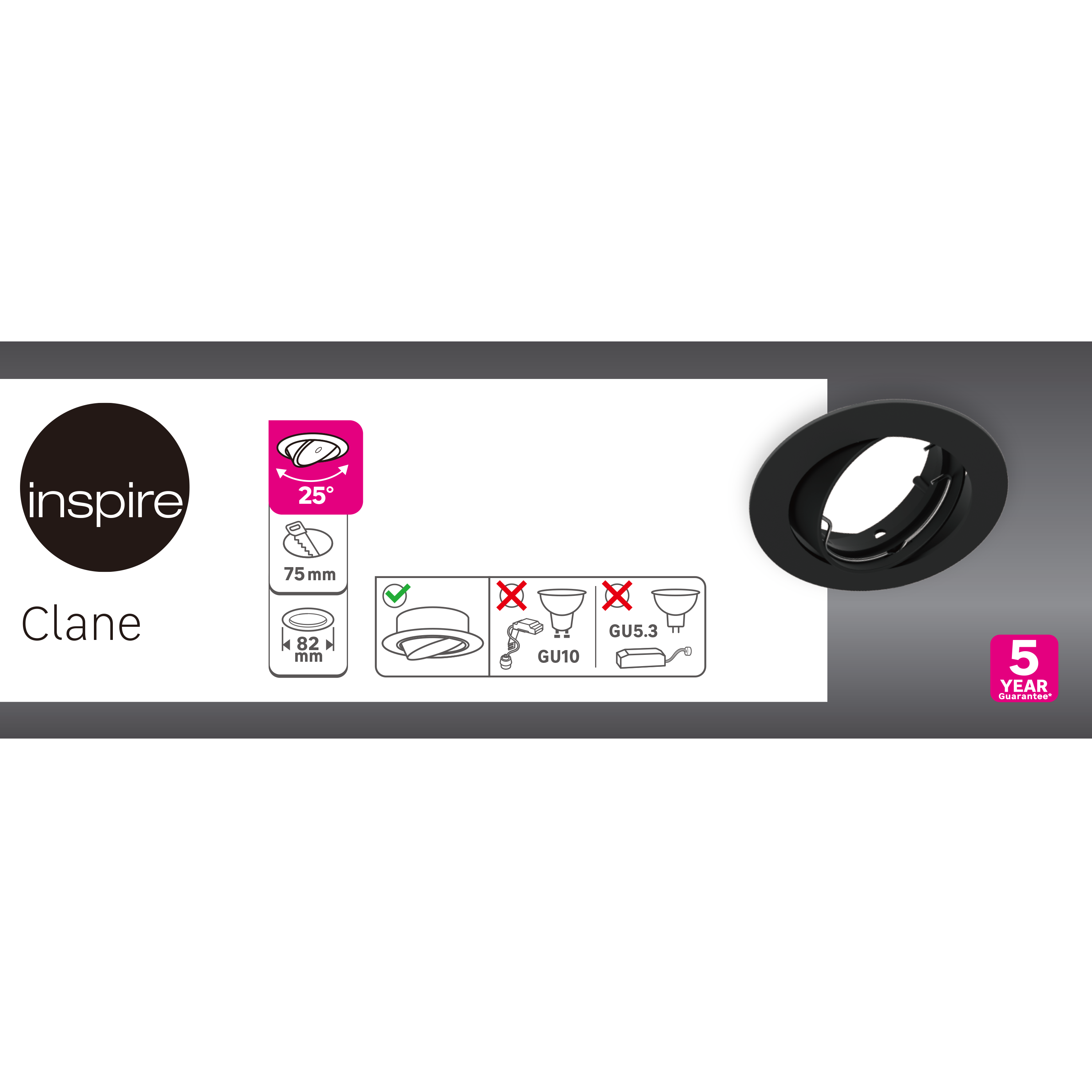 Portafaretto da incasso in alluminio CLANE GU10 nero tondo IP23 INSPIRE - 8