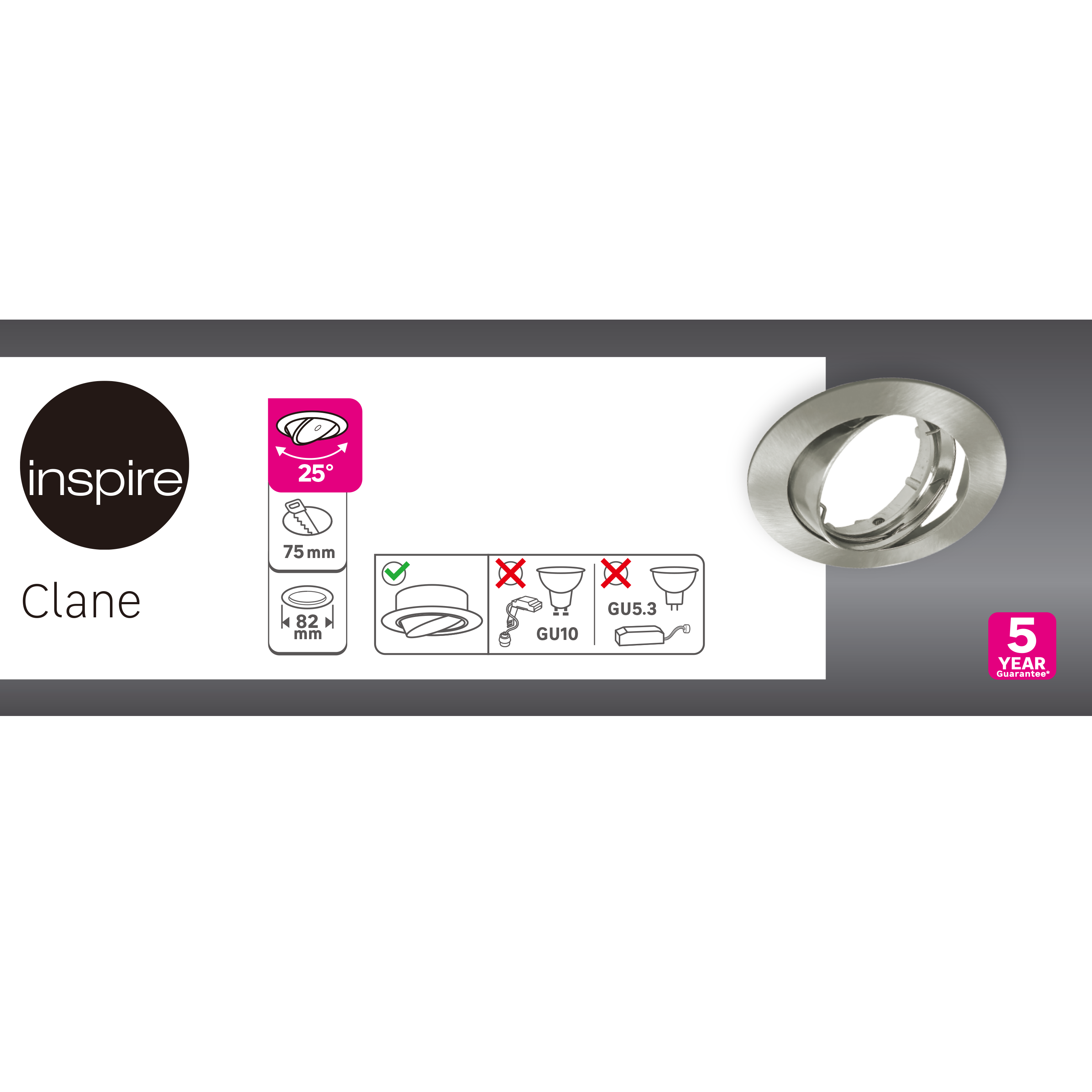 Aro para foco de encastrar sem lâmpada Clane Inspire GU10 1 luz 8,2cm cinza - 7