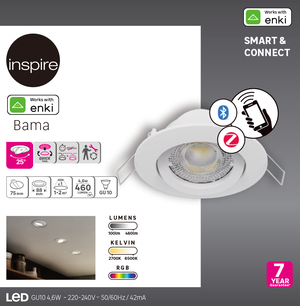 Kit 1 spot à encastrer connecté Bama Enki gu10 couleurs et blancs, INSPIRE blanc Leroy Merlin Les bons plans des petits projets avant l'été