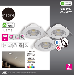 Kit 3 spots encastrés connecté Bama Enki gu10 couleurs et blancs, INSPIRE blanc Leroy Merlin Les bons plans des petits projets avant l'été