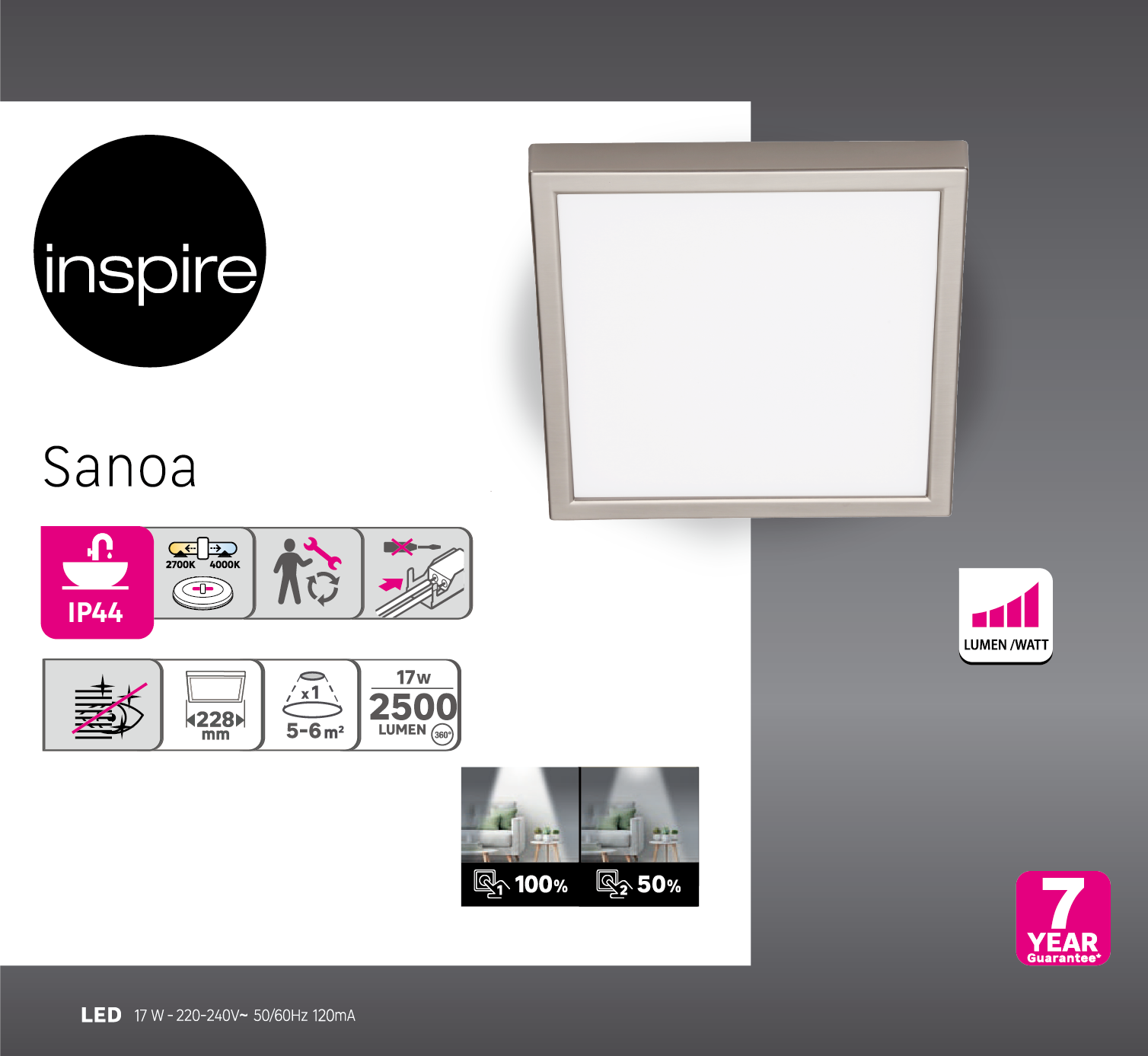 Faretto da incasso con fonte luminosa fisso Modulo LED INSPIRE SANOA nichel 2X22.5 cm Luce cct da bianco caldo a bianco freddo - 2