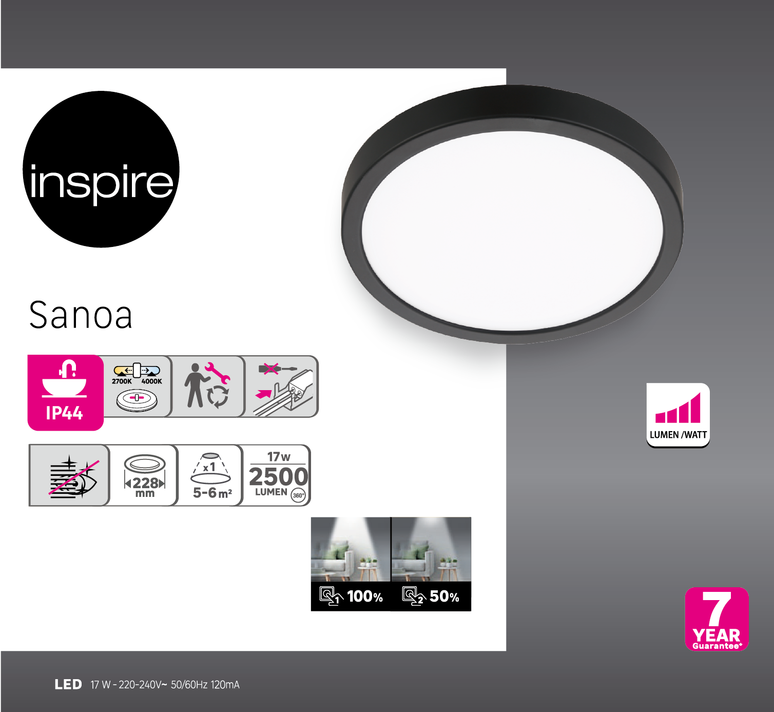 Kit 1 spot à fixer Sanoa module led blanc chaud/neutre D22.5 rond noir INSPIRE - 4