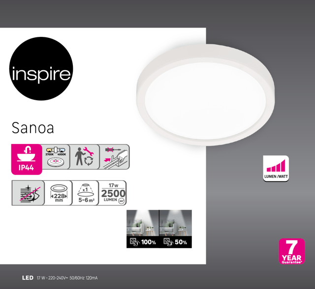 Kit 1 spot à fixer Sanoa module led blanc chaud/neutre D22.5 rond blanc INSPIRE