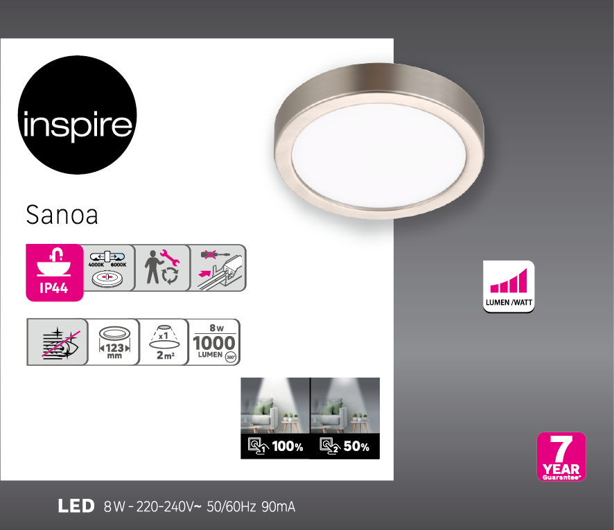 Foco de encastrar INSPIRE SANOA LED REDONDO 4000K/700LM - 7
