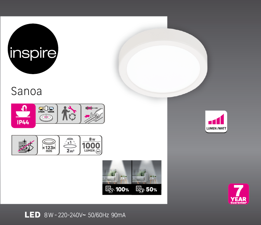 Kit 1 spot à fixer LED Sanoa IP44, blanc chaud/neutre D.12 blanc INSPIRE - 10