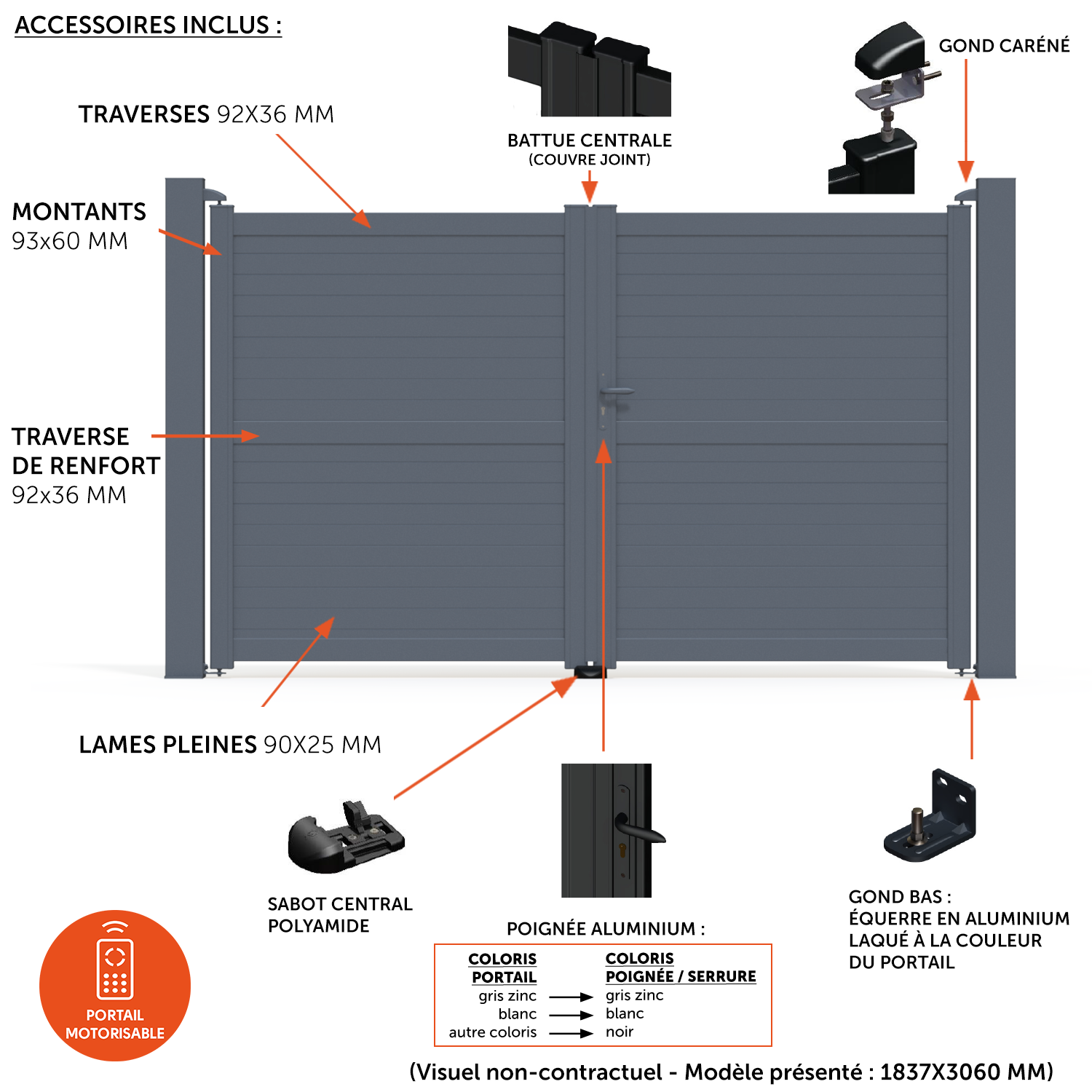 Portail battant aluminium Concarneau gris zinc Klos up!, l.399 x H.183.7 cm - 7