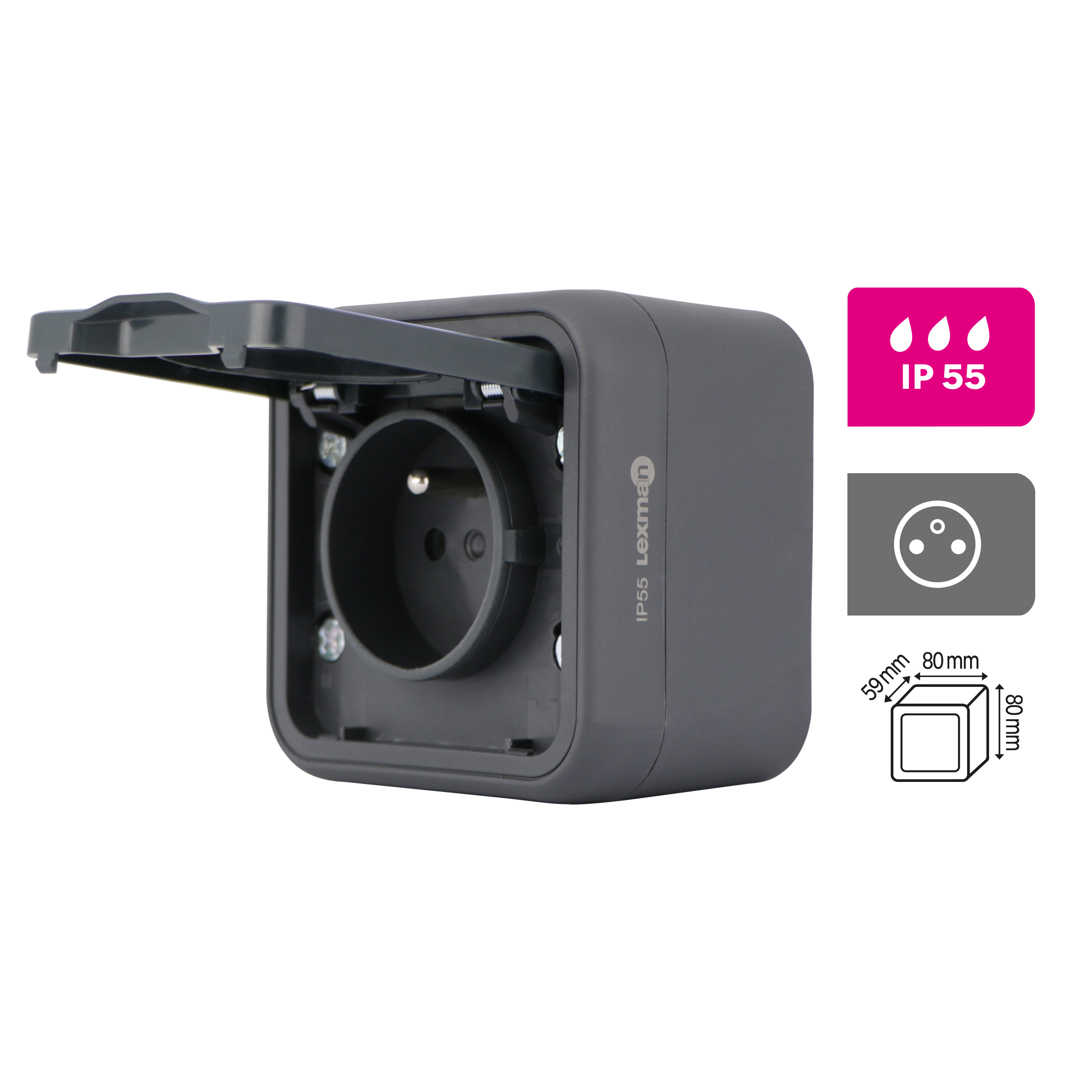 Prise avec terre étanche complet Trail, LEXMAN anthracite - 3