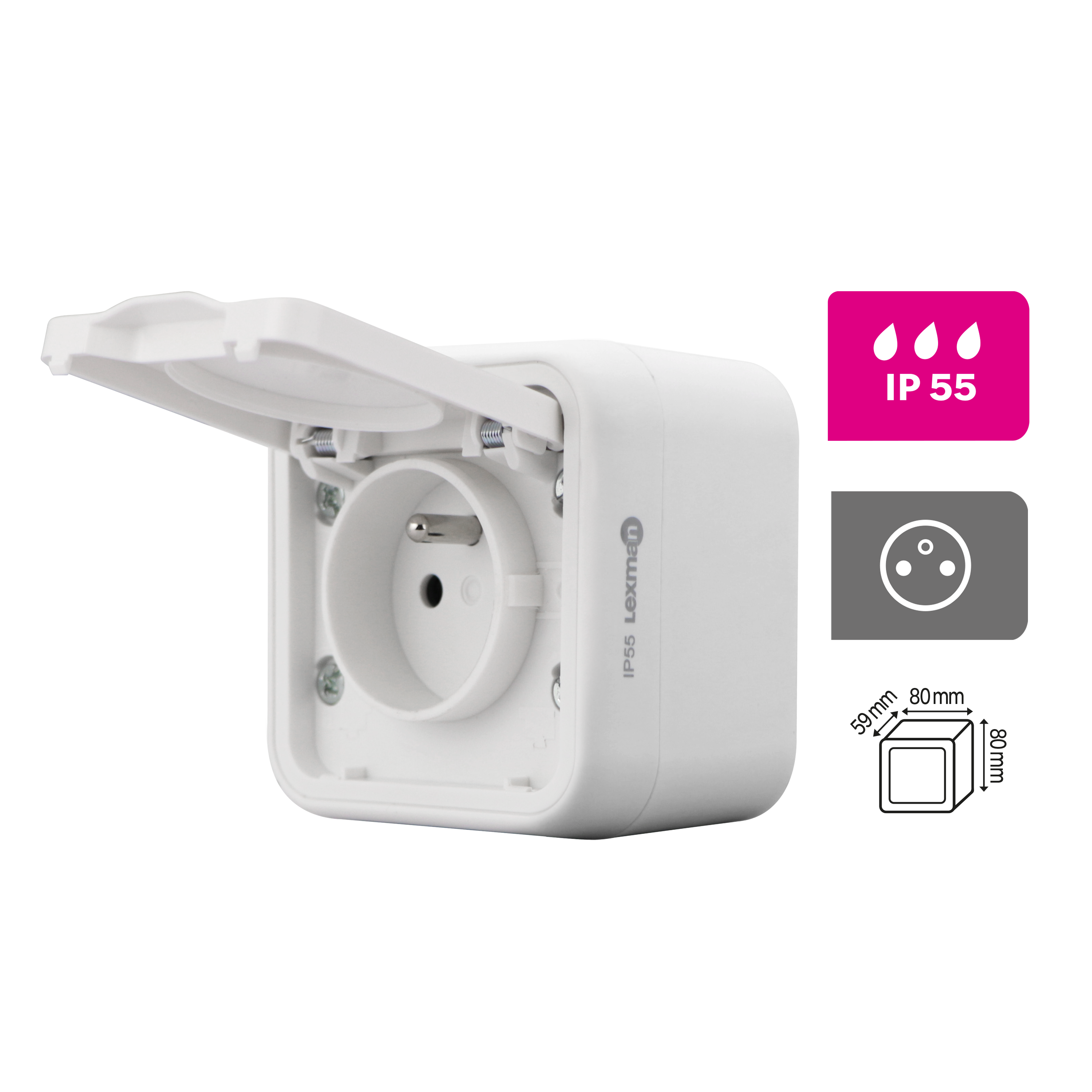 Prise avec terre étanche complet Trail, LEXMAN blanc - 6