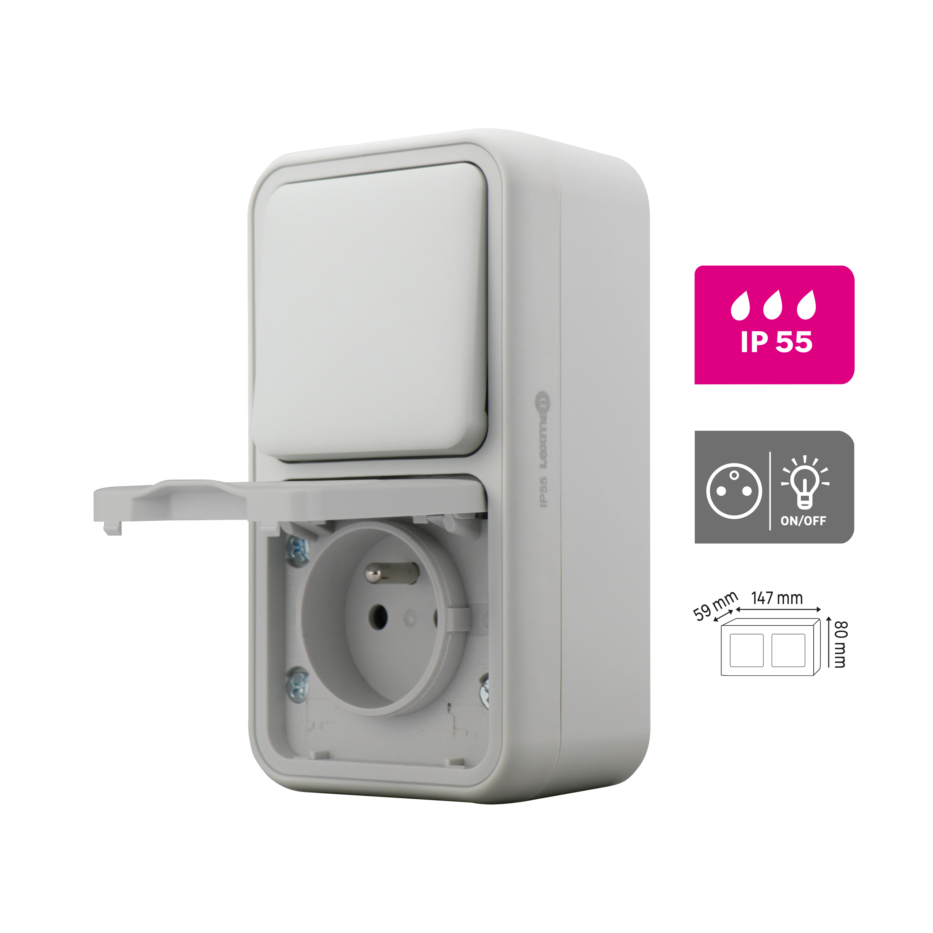 Prise et interrupteur, LEXMAN Trail, gris - 4