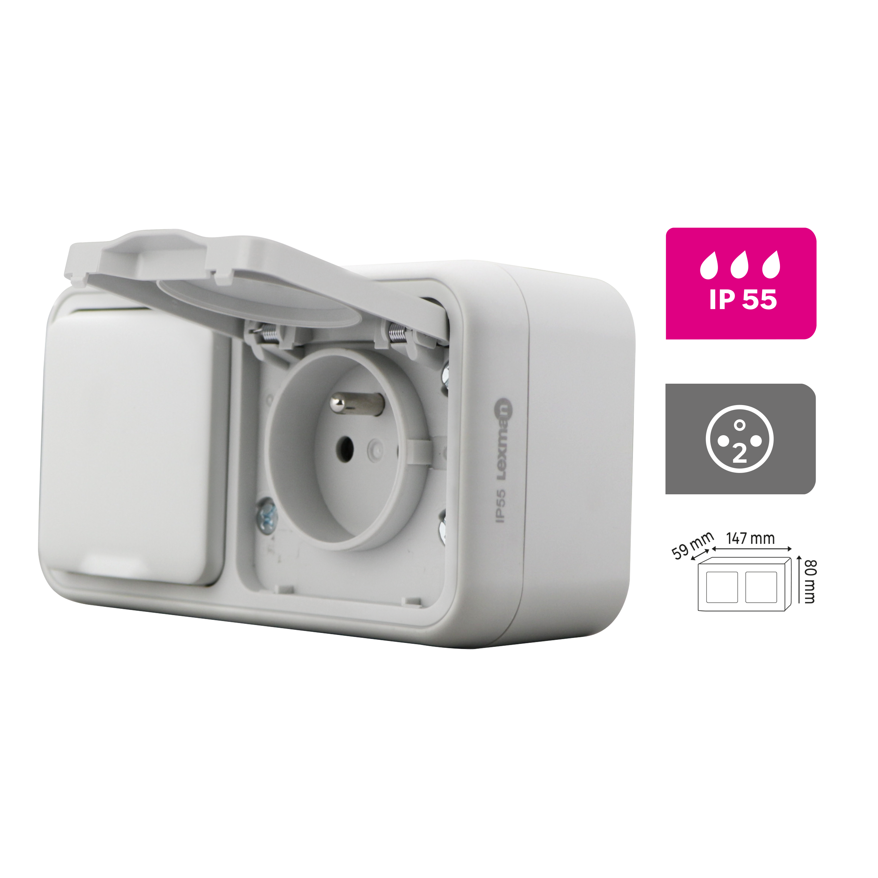 Double prise avec terre étanche complet Trail, LEXMAN gris - 4