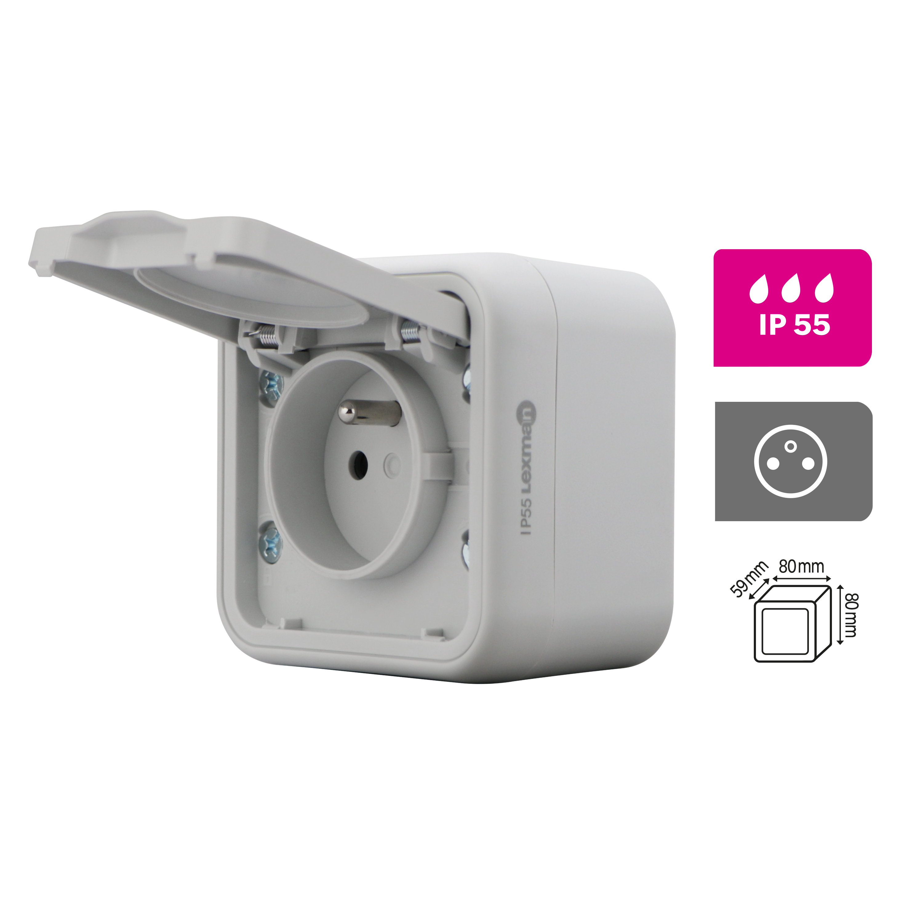 Prise avec terre étanche complet Trail, LEXMAN gris - 3