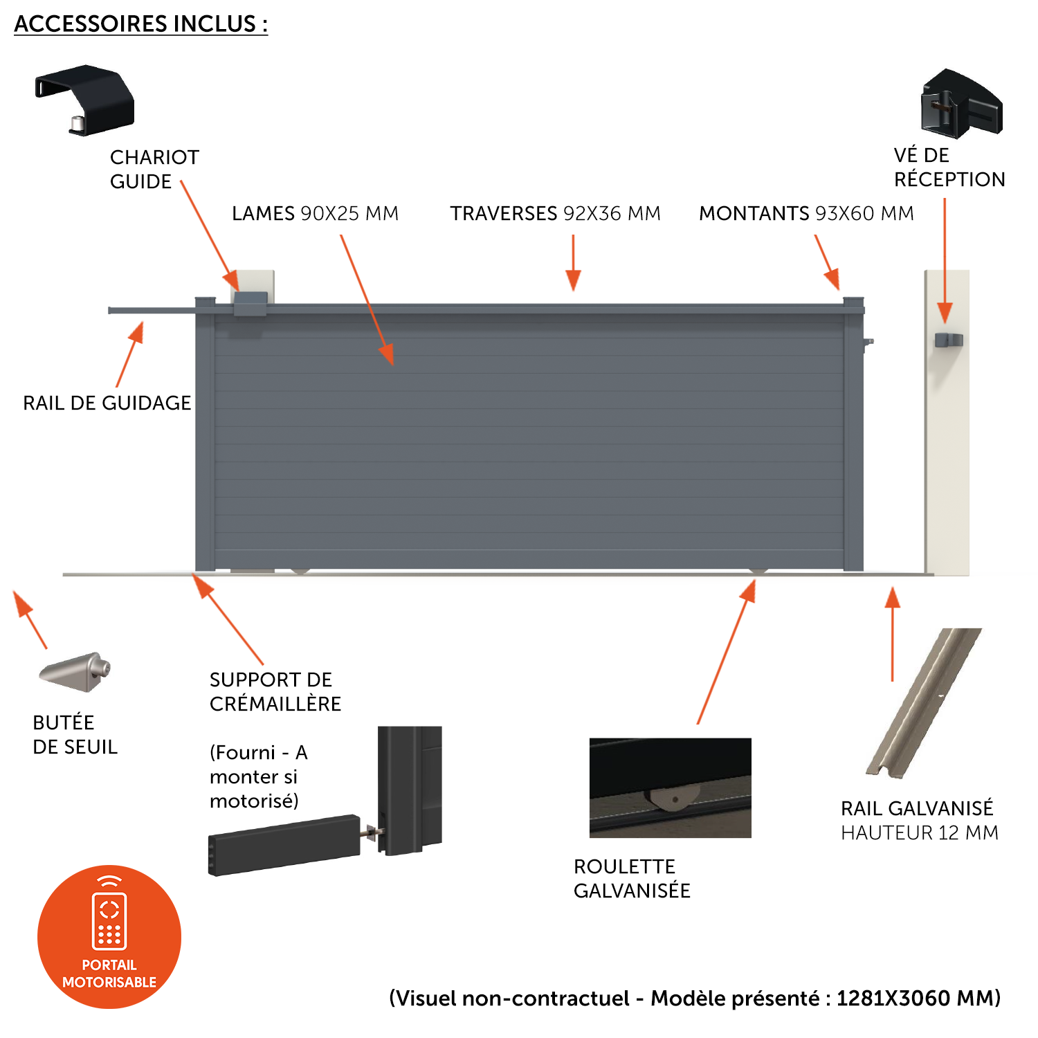 Portail coulissant aluminium Concarneau blanc KLOS UP, l.312 x H.128.1 cm - 5