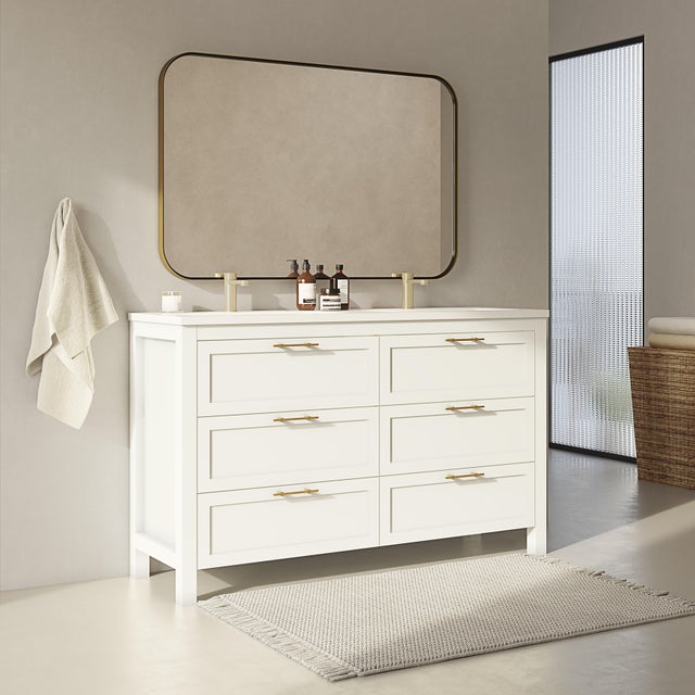 Meuble vasque l.140 x H.85 x P.45cm blanc doré Kende