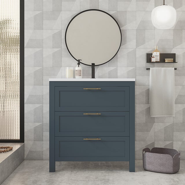 Meuble vasque l.80 x H.85 x P.45cm bleu doré Kende
