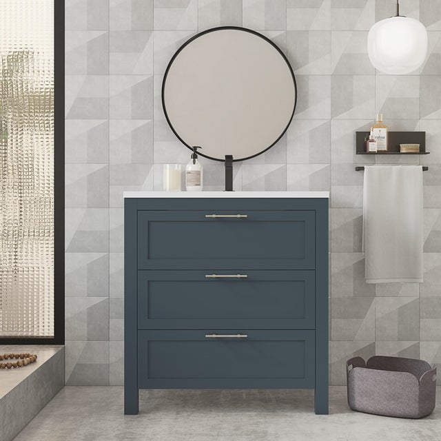 Meuble vasque l.80 x H.85 x P.45cm bleu argt Kende