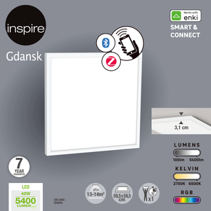 Panneau LED connecté Gdansk ENKI 59,5 x59,5 cm couleurs et blancs, blanc INSPIRE