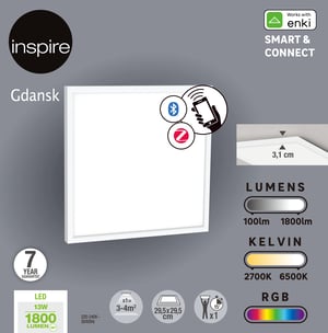 Panneau LED connecté Gdansk ENKI 29,5 x29,5 cm couleurs et blancs, blanc INSPIRE