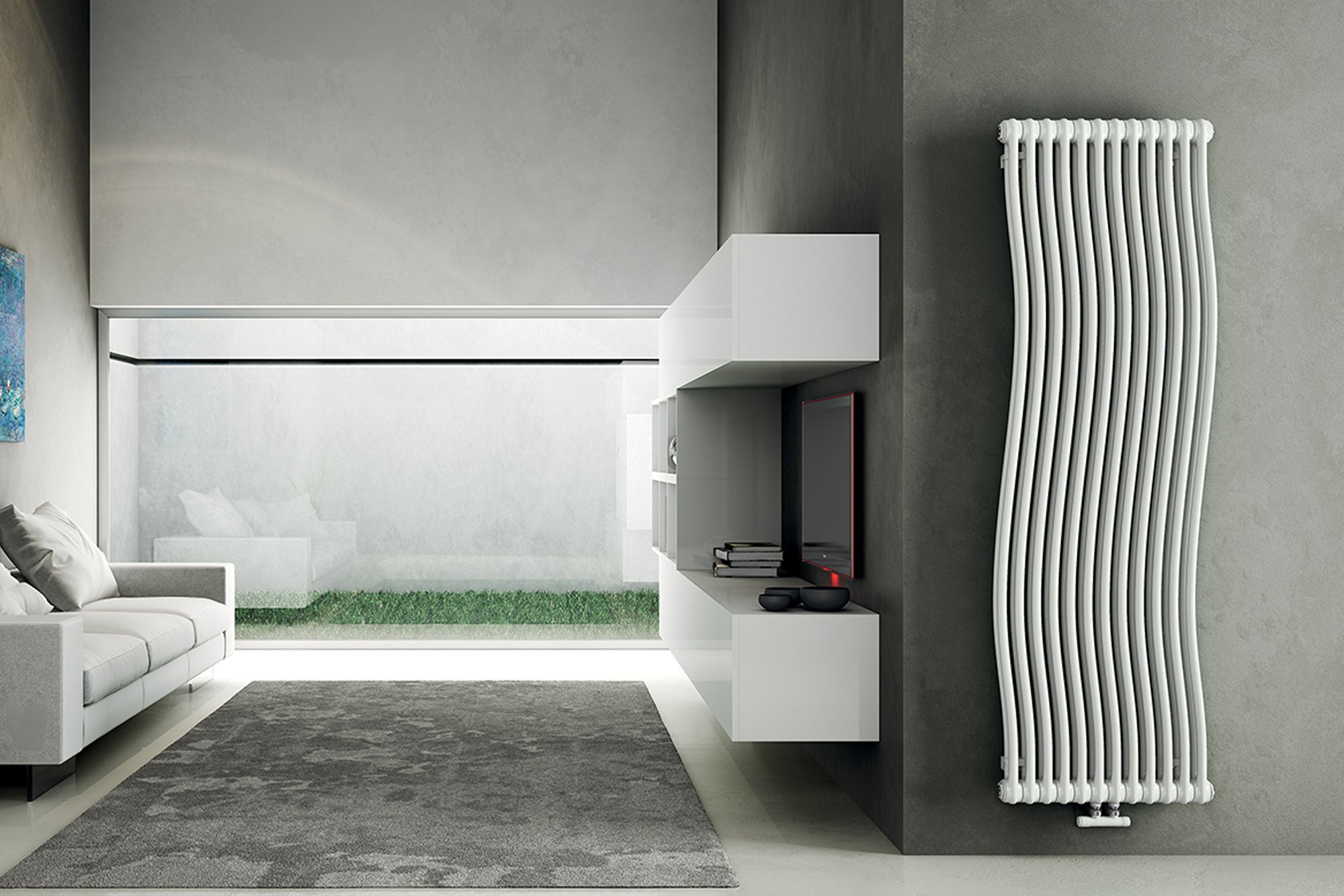 Scaldasalviette ad acqua calda IRSAP TESI RUNNER bianco opaco interasse 1935 mm, L 48.1 x H 200.2 cm - 2