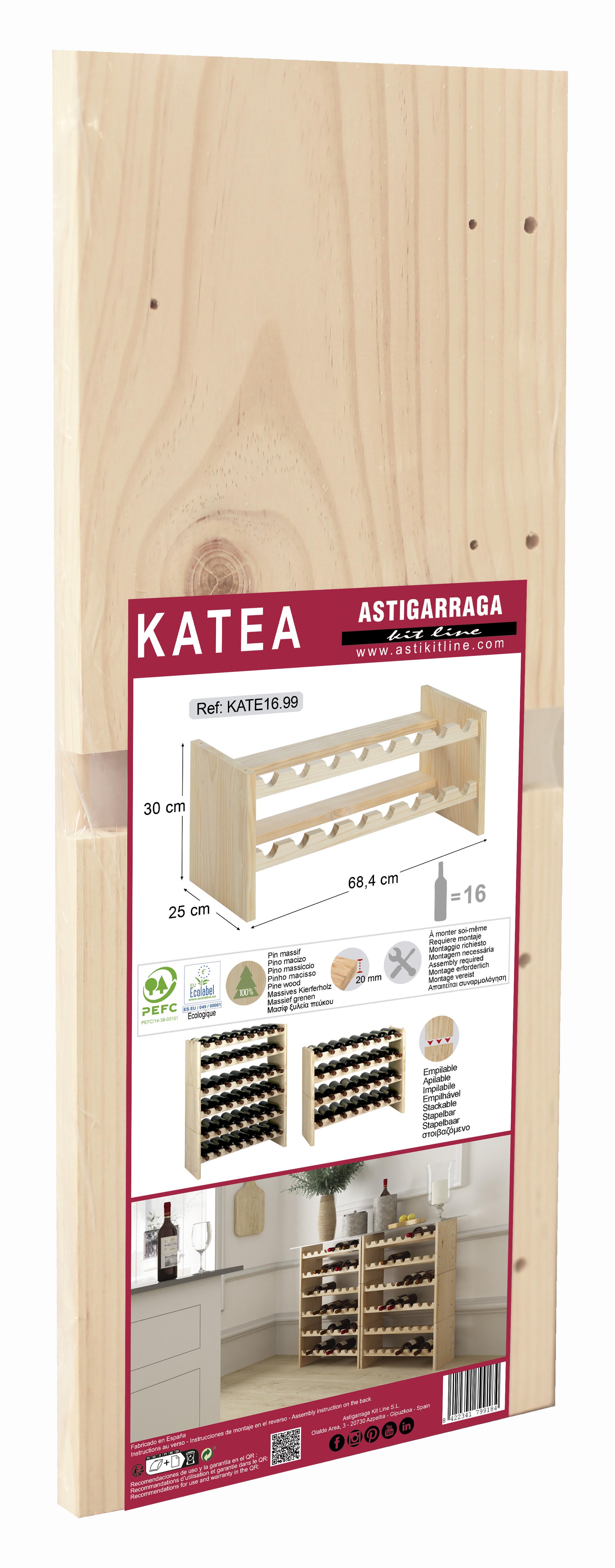Garrafeira KATEA MADEIRA NATURAL 16 GARRAFAS 68.4X30X25CM - 5
