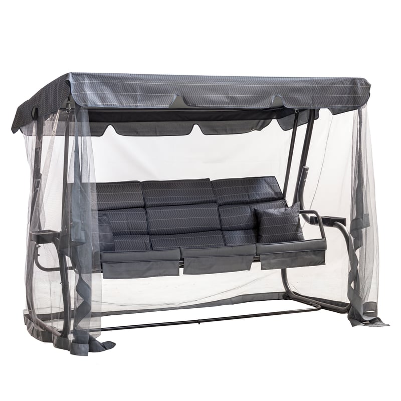 Huśtawka ogrodowa Ines rozkładana z moskitierą antracytowa
