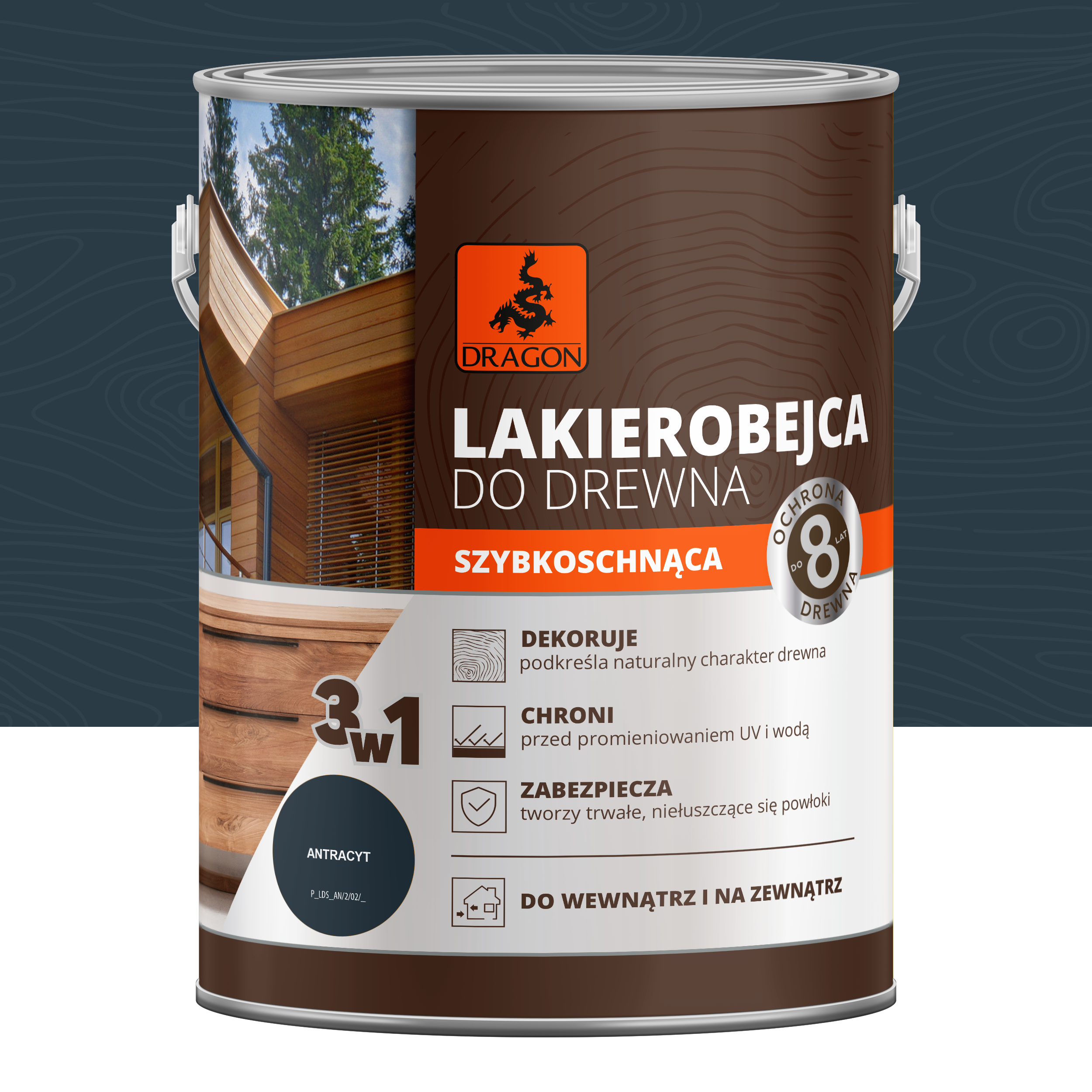 Lakierobejca do drewna 2.5 l Antracyt Dragon