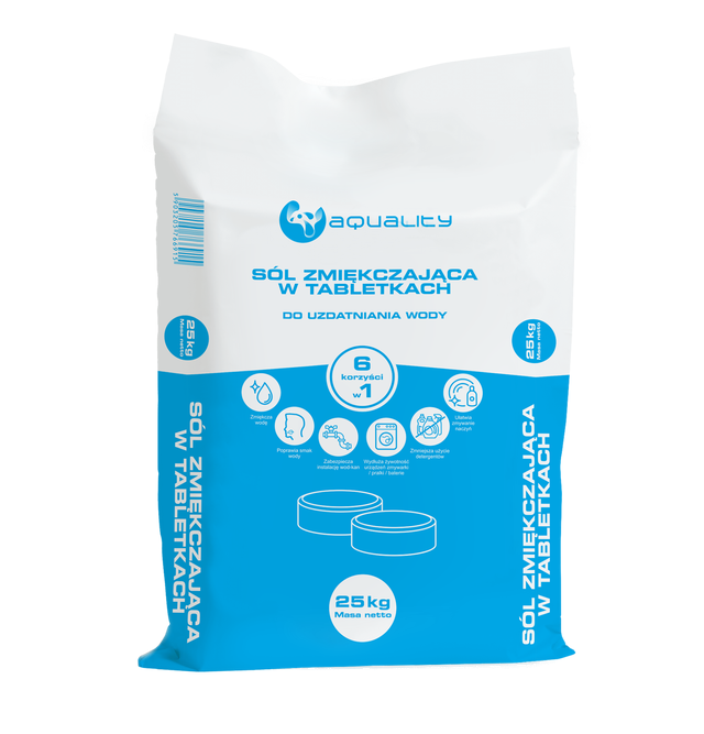 Sól do zmiękczacza wody w tabletkach 25 kg  śr. 2,5 cm  AQUALITY