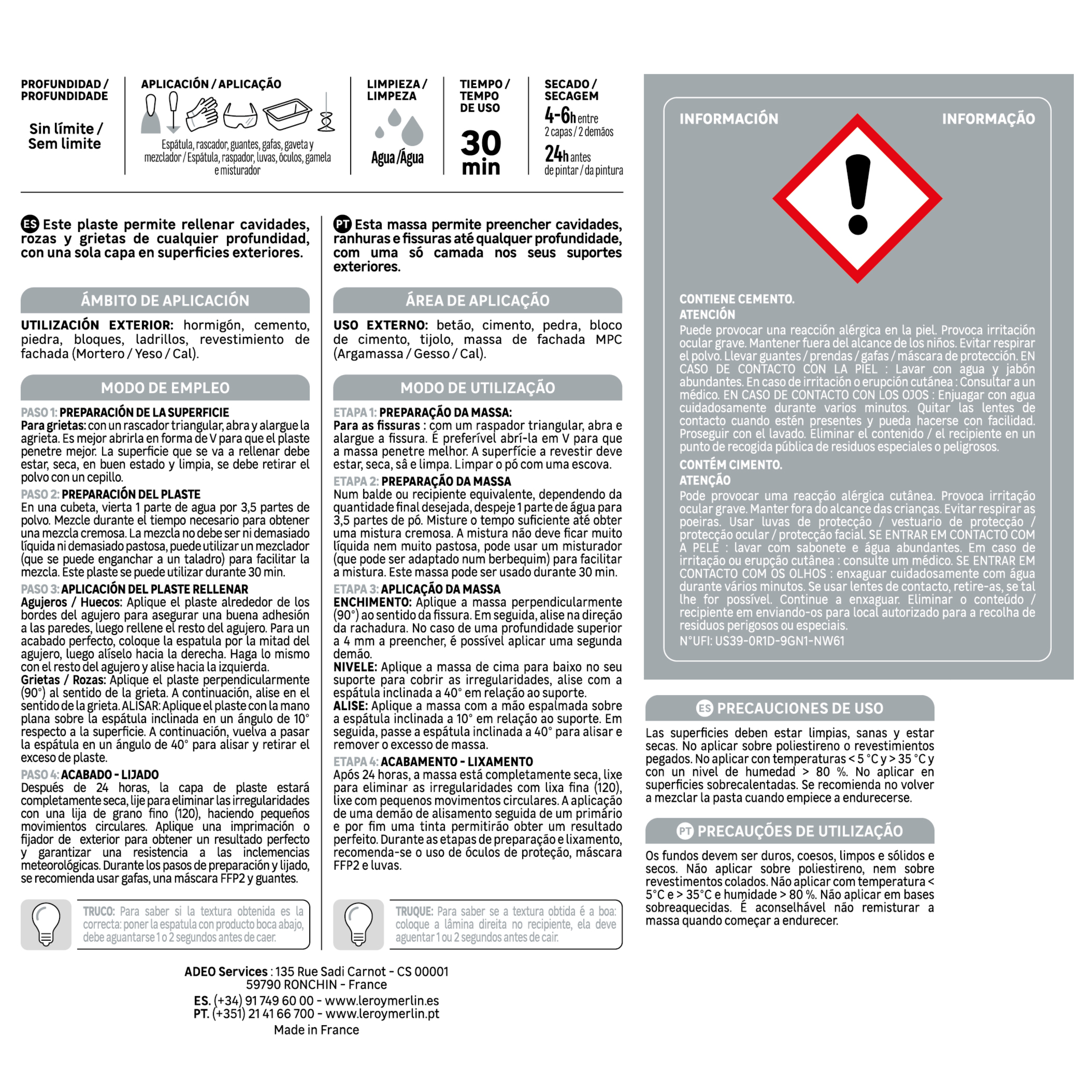 Massa de enchimento exterior em pó 1 kg par buracos e fissuras Axton - 4