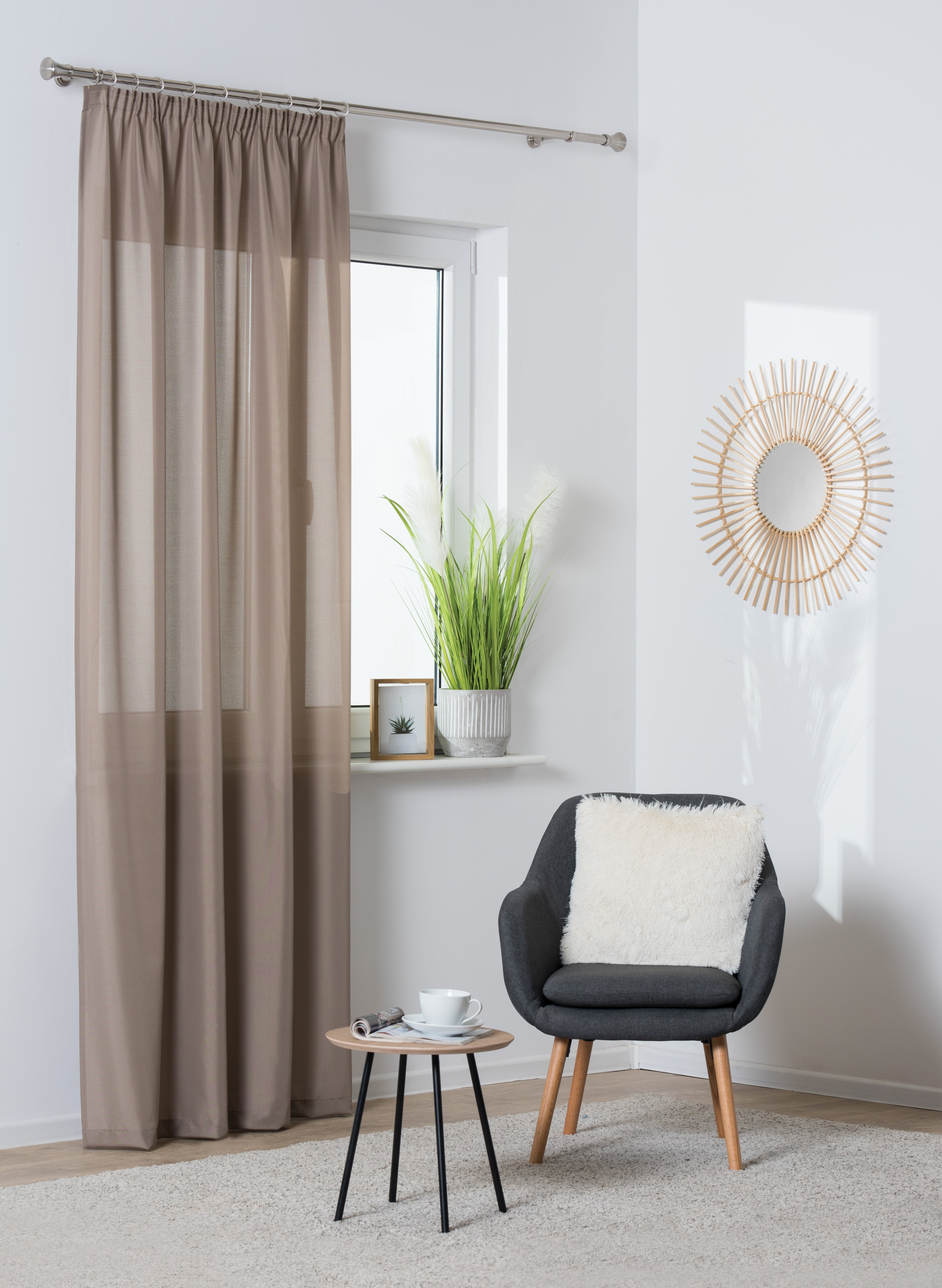 Zasłona Oxford beżowa taupe 140 x 260 cm na taśmie - 2