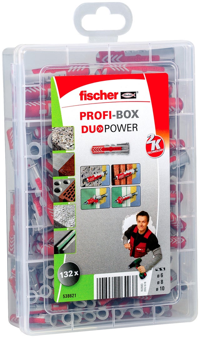 Assortiment de chevilles Profi-box Duopower FISCHER,  Ø6, 8 et 10mm x L.30 mm