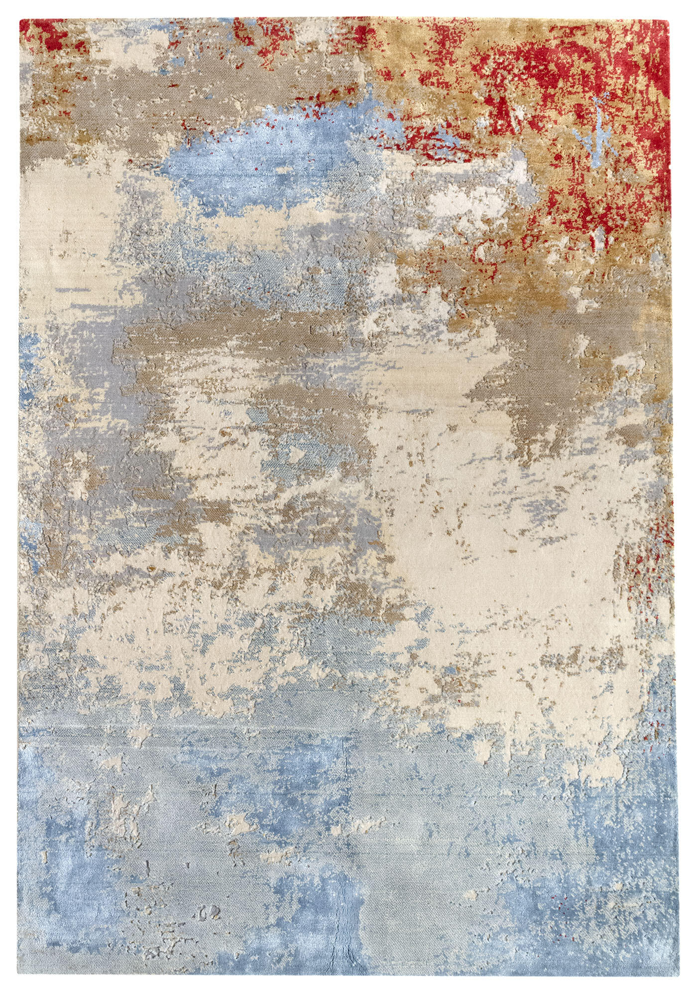 Alfombra lana pelo corto alpes beige, marfil, azul y rojo 160x230cm