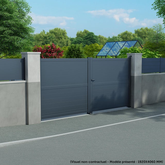 Portail battant aluminium Lao gris zinc Klos up!, l.299 x H.192 cm