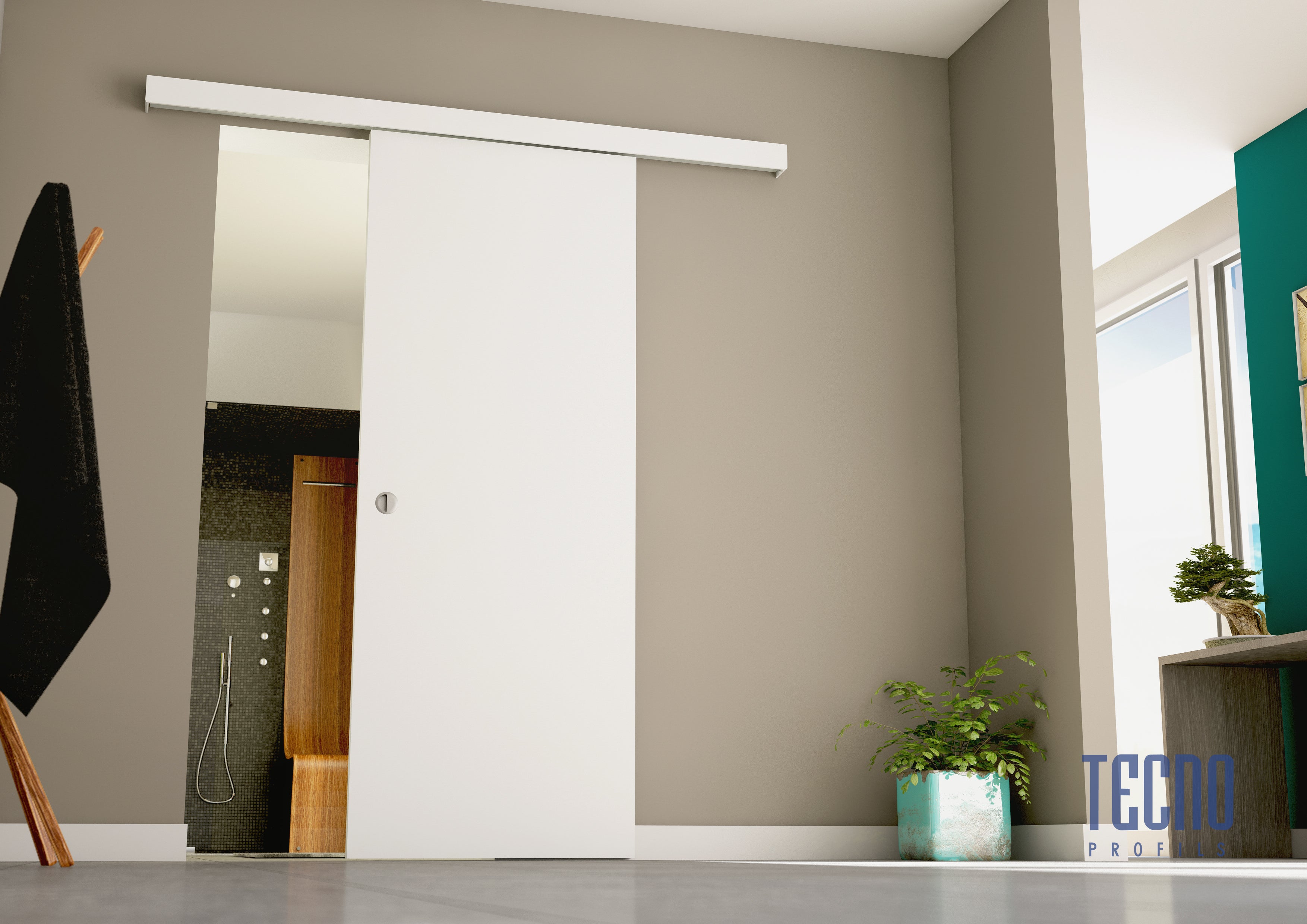 Porte blanche de 83 cm  + rail alu de 181 cm - 2